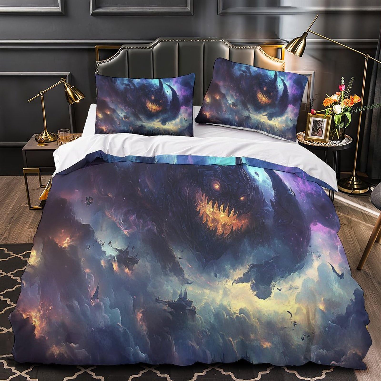 Parure de lit monstre fantastique 135x200cm avec housse de couette dark fantasy en microfibre