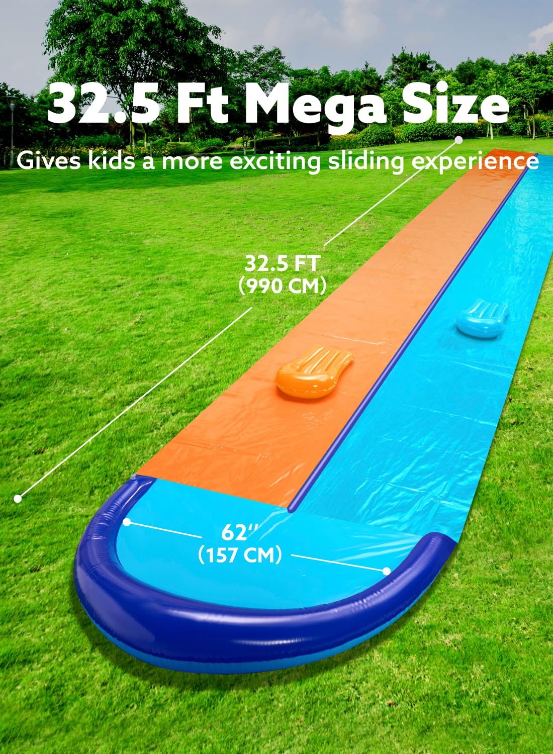 Sloosh 32.5FT Double Water Slides, Heavy Duty Lawn Slip and Slide with Sprinkler and 2 Inflatable Boards Backyard Yard Lawn Summer Outdoor Water Toy for Kids Adults