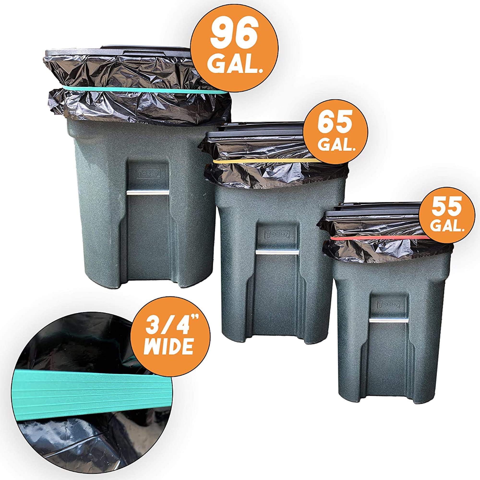 Tuffex Trash Can Bag Bands – Quickly & Easily Secure Garbage Can Liner To Waste Basket – For BBQ Grill Cover Moving & Shipping Boxes Also (30" Bands (5 Pack) Fits 95-96 Gallon Trash Cans)