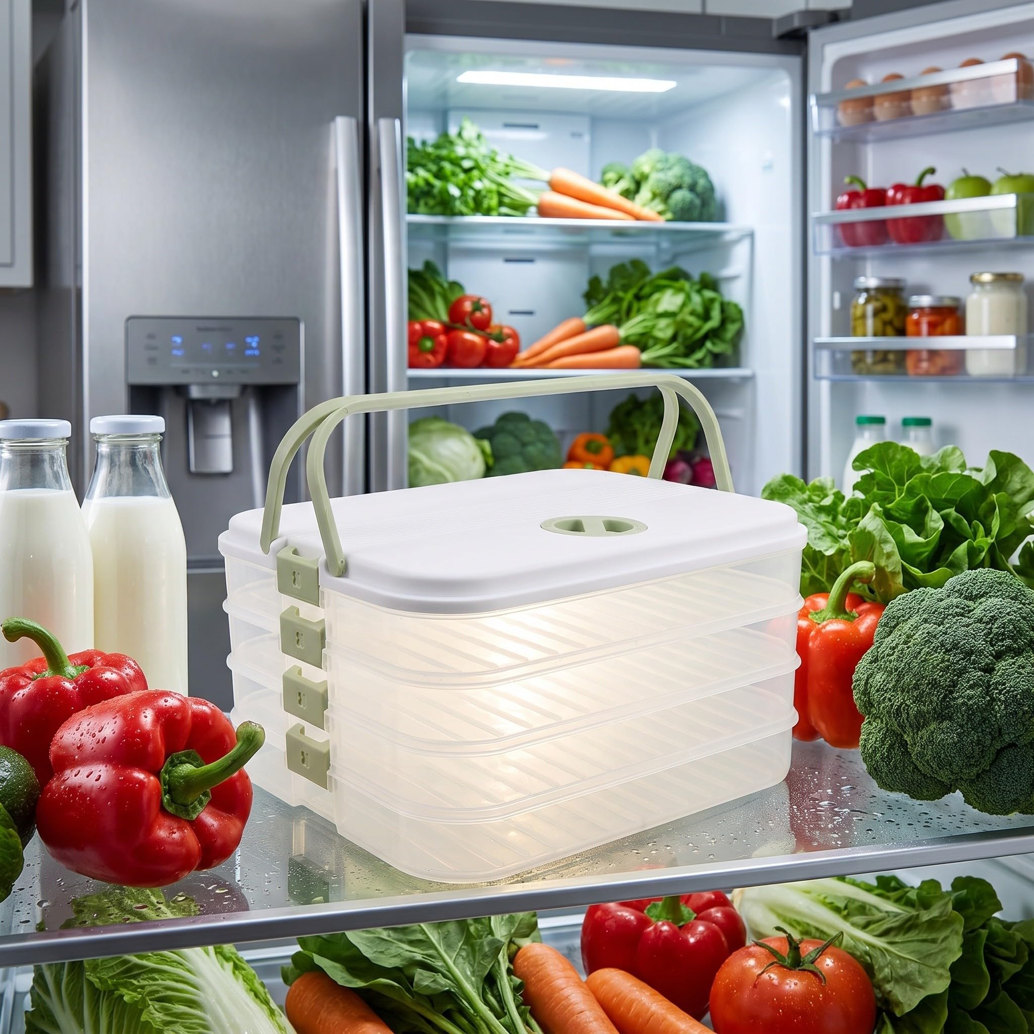 Recipiente rectangular para guardar empanadillas con 4 niveles - Caja rectangular para empanadillas, ideal para el frigorífico, como recipiente para aperitivos, queso, verduras y donuts, con
