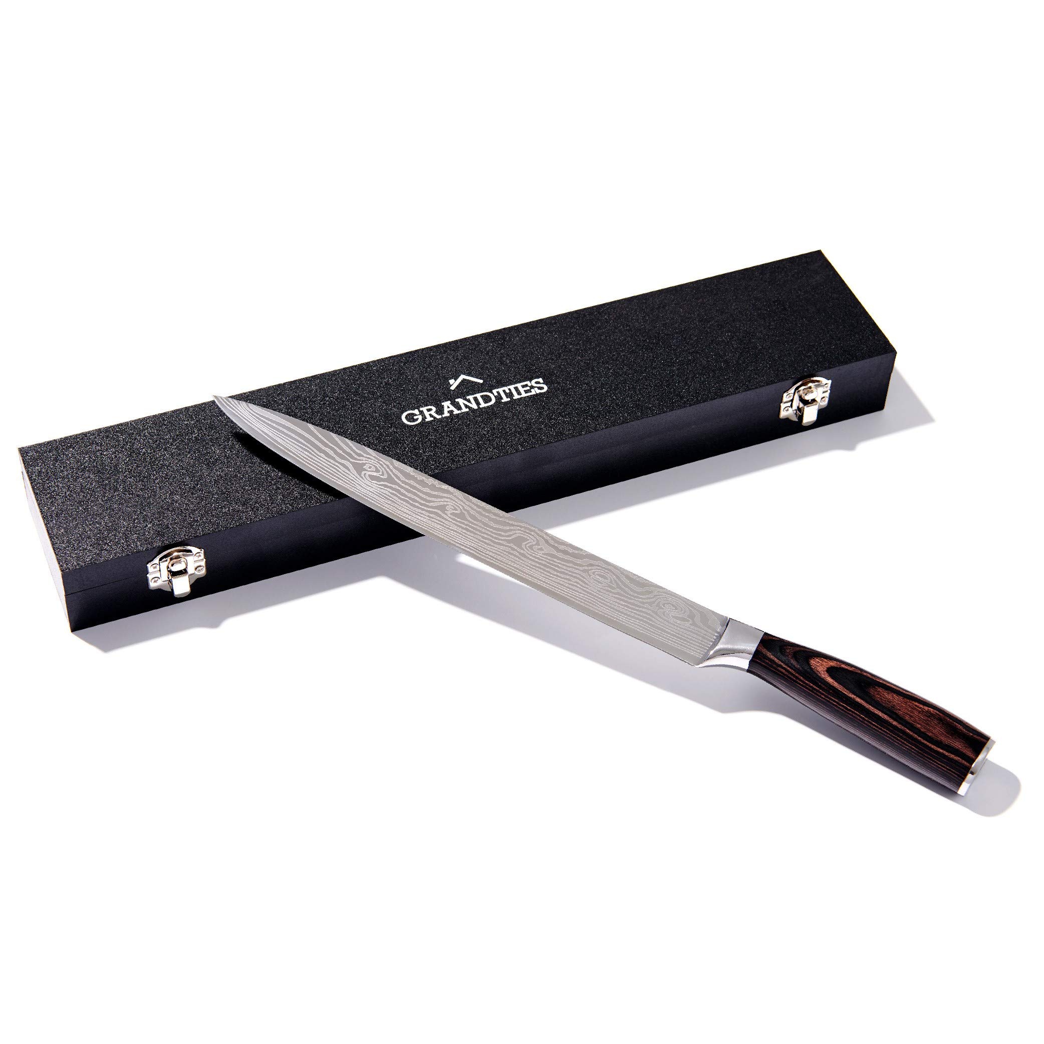 GRANDTIES Damascus Style Slicing Carving Knife with Gift Box, 10 Inch