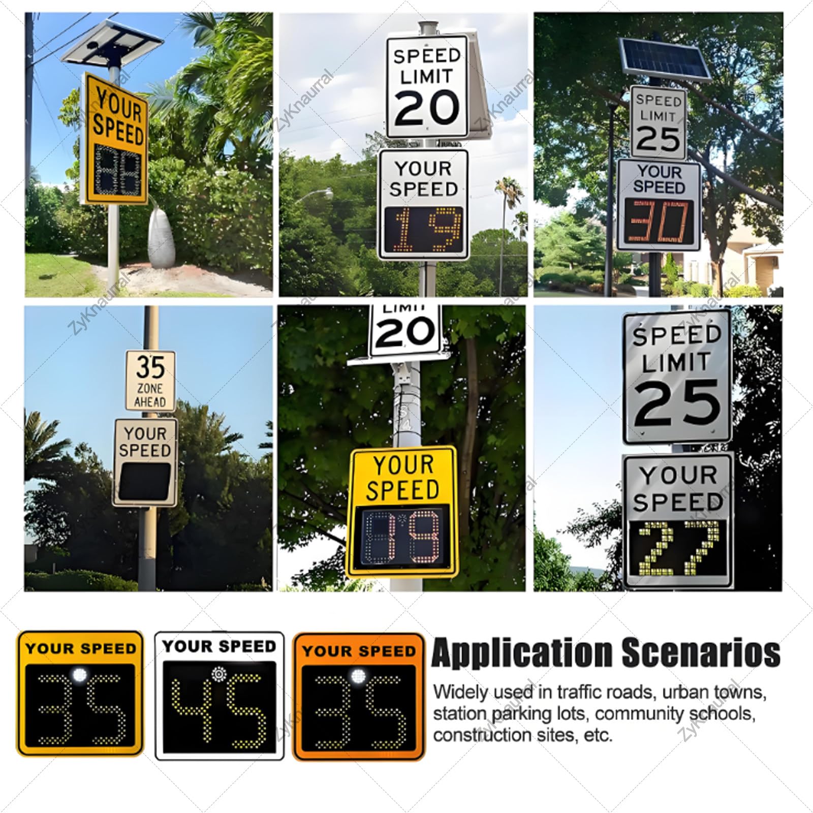 Señal de retroalimentación de radar de 24 x 24 pulgadas, señal LED de límite de velocidad de radar, señal LED de advertencia de velocidad, límite de velocidad ajustable, naranja