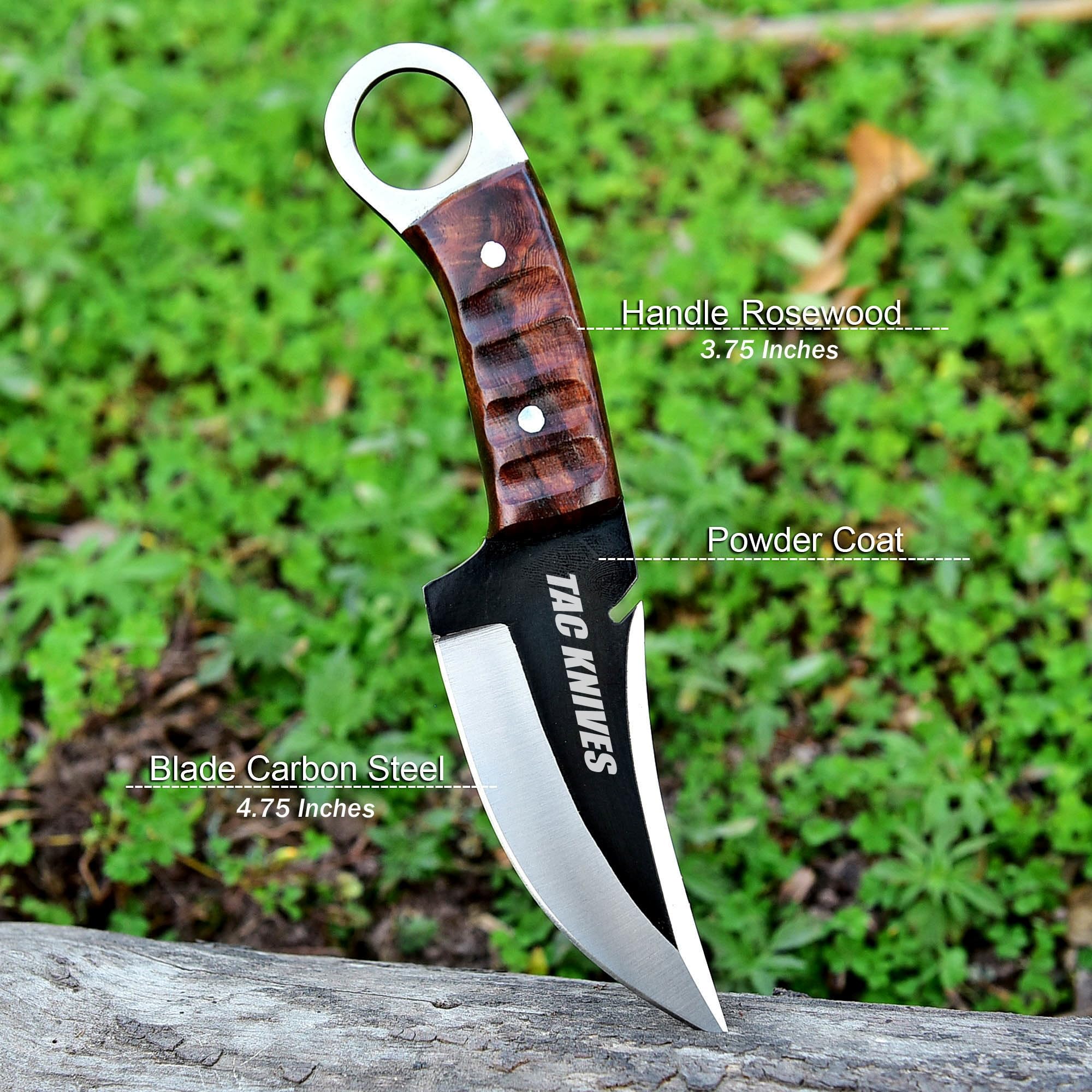 TAC Knives - Bushcraft Survival Knife 1095 Steel Fixed Blade outdoor - Pakka Wood Handle - Pancake Leather Sheath - Traditional Field for Camping Fishing Hunting Men & Women EDC Knife to Carry on Belt (wood)