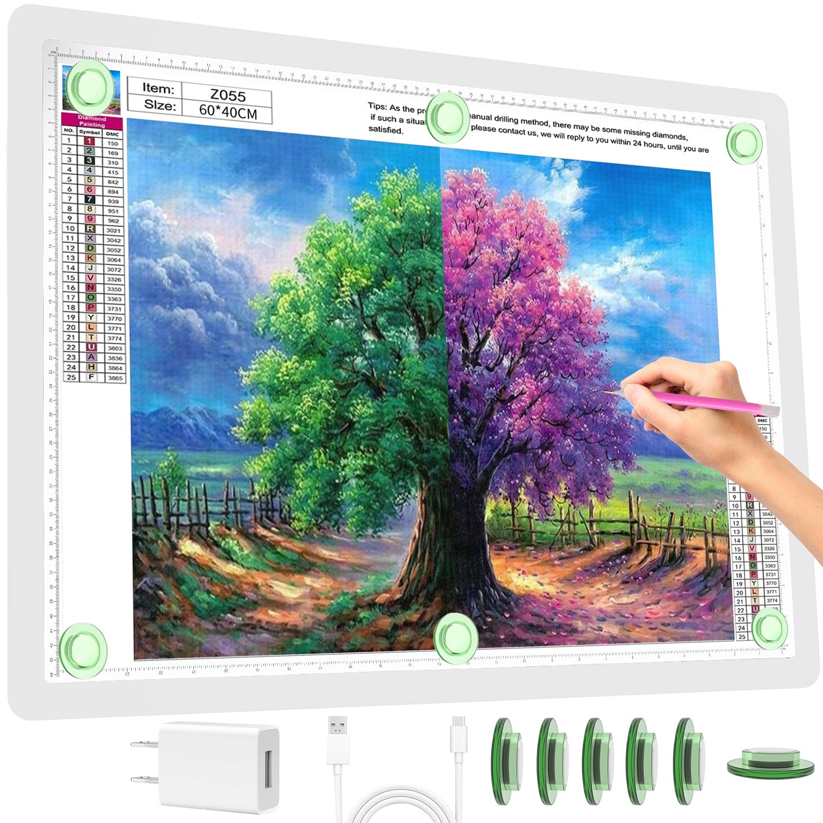 Phylosal Rechargeable A2 Light Pad for Diamond Painting 25.2''x18.4'', Magnetic Tracing Light Box for Drawing, Diamond Art Light Board with Side Button, Wireless LED Light Table for Sketching, Design