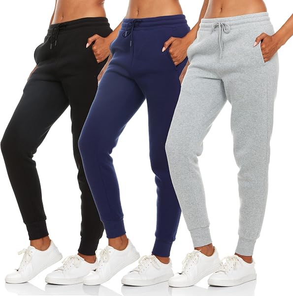 BottomLine 3 Pack Sweatpants Women, Fleece Womens Joggers with Pockets