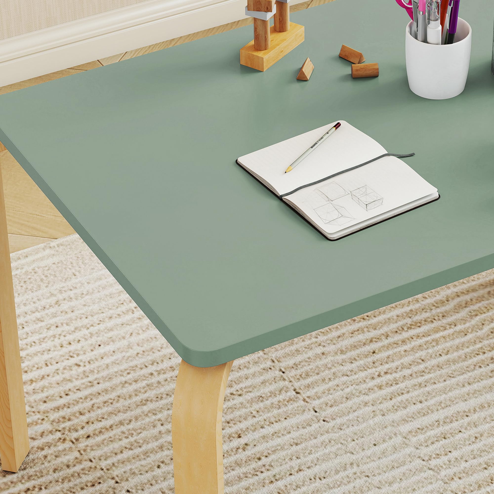 AIYAPLAY Table Enfant avec Chaise, Ensemble Table et 2 Chaises en Bois pour Dessiner, Jouer, Étudier, 3-8 Ans, Vert