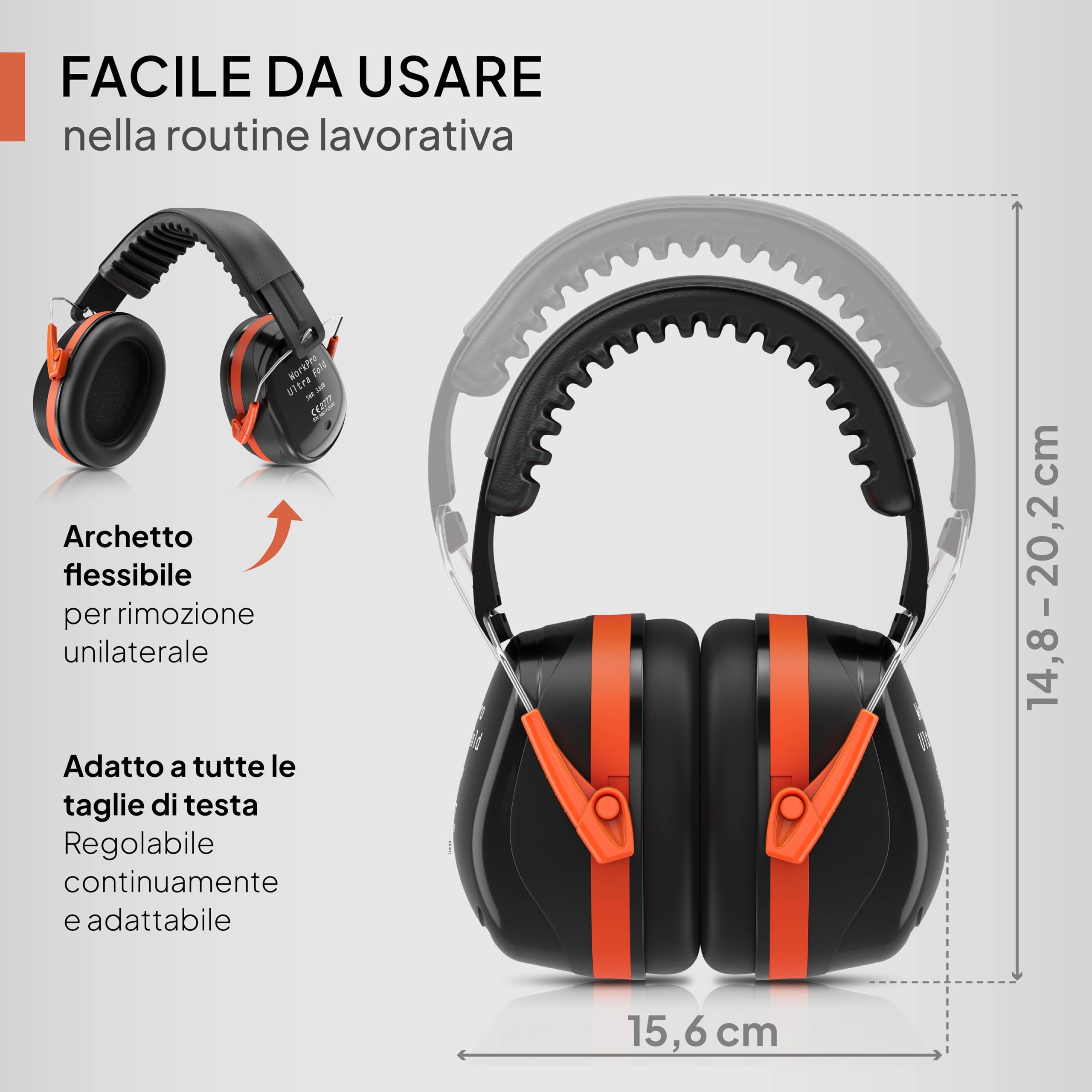 Senner ® WorkPro Ultra | Cuffie Antirumore per Lavoro e Tempo Libero – Paraorecchie di Sicurezza Regolabili, Cancellazione del Rumore, SNR 33-34 dB, Protettori Auricolari CE, Unisex