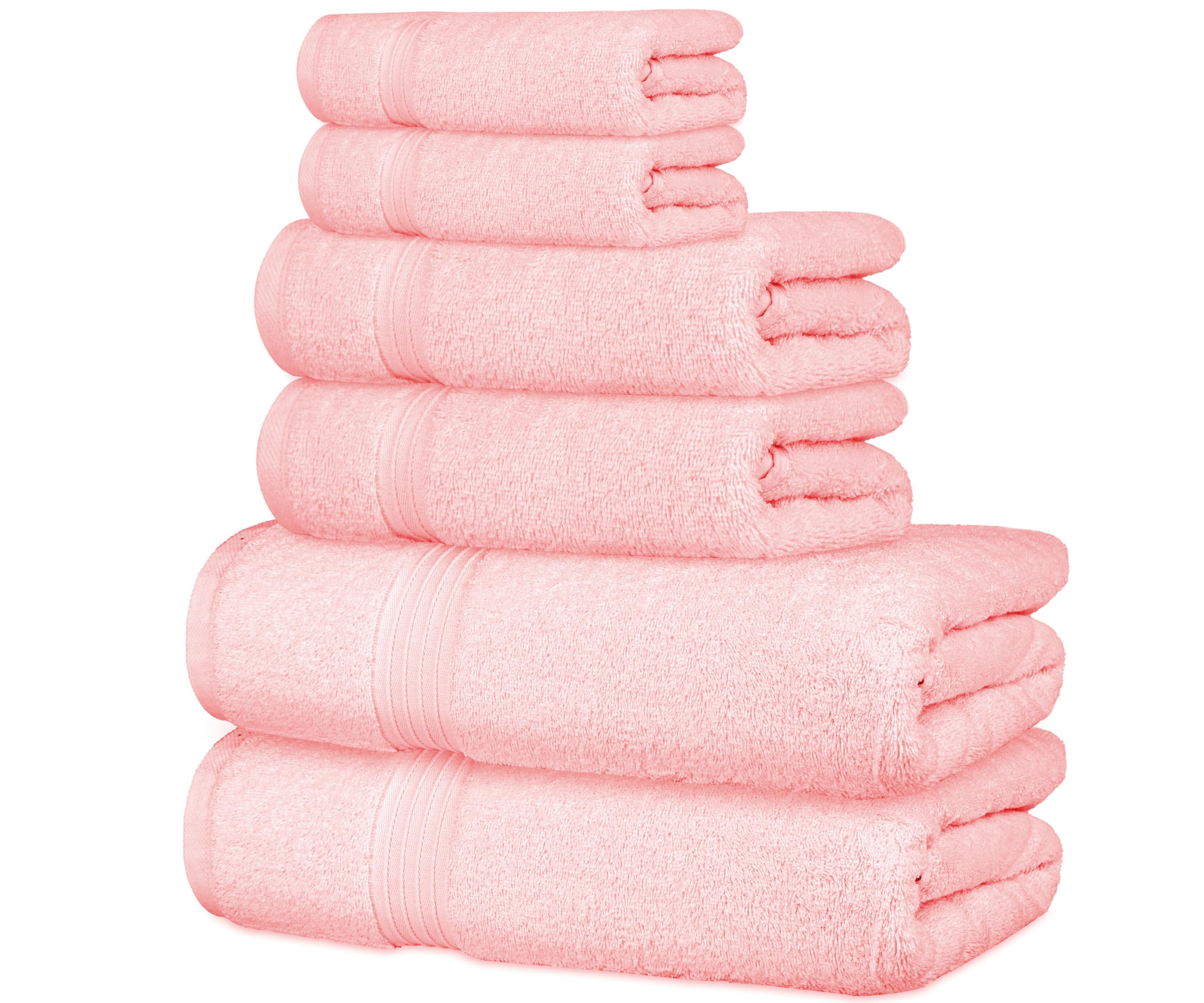 Bliss Casa - 6 Pieces Towel Set - 2 Bath Towels, 2 Hand Towels, and 2 Washcloths, 600 GSM Ring Spun Cotton Highly Absorbent Towels for Bathroom, Shower Towel Pink 6 Piece Set