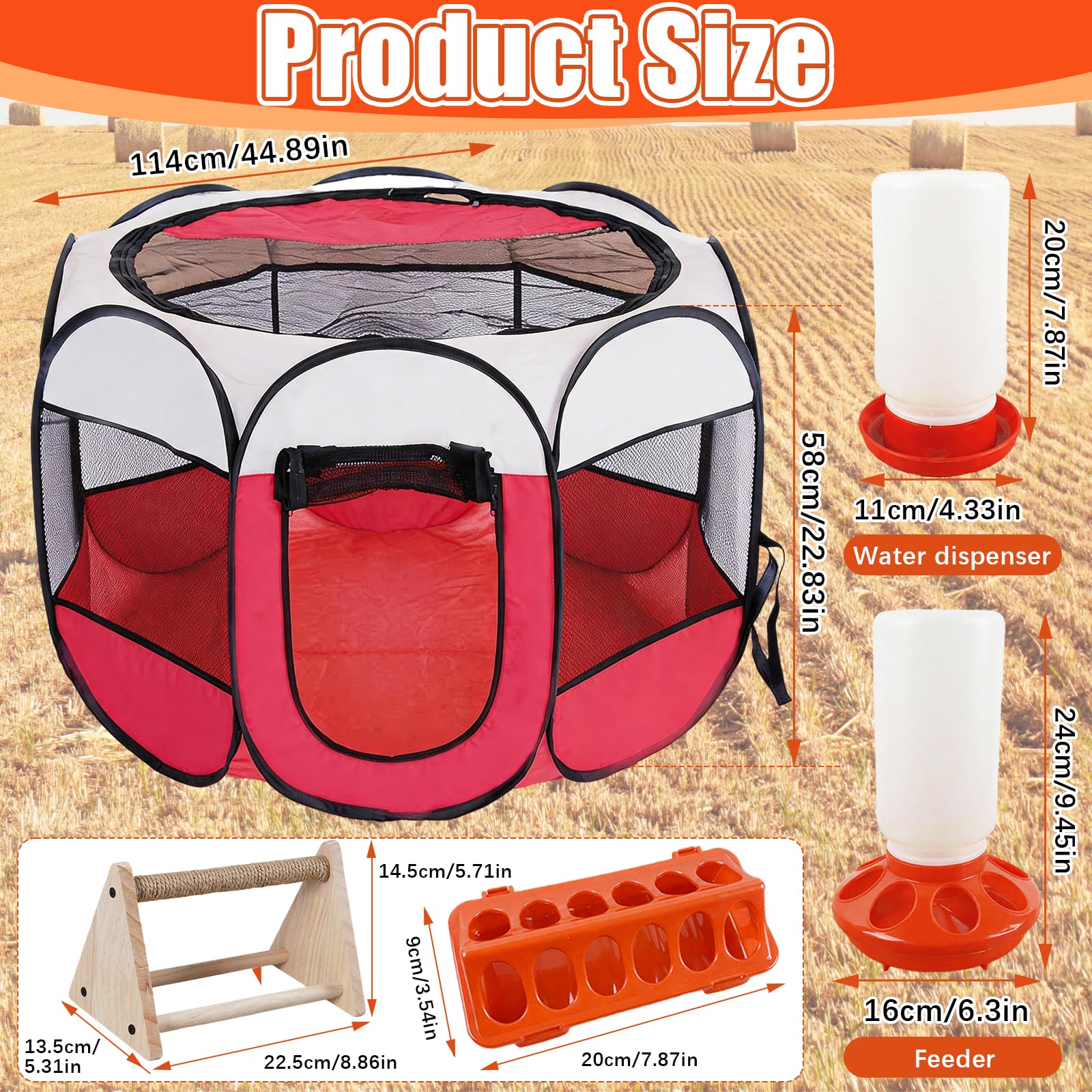 Criadora de Pollitos Caja de Cría Plegable, Kit de Inicio con Bebedero 1000ml Comedero y Percha Corral Gallinero Portátil para Polluelos Patos Conejos y Cachorros
