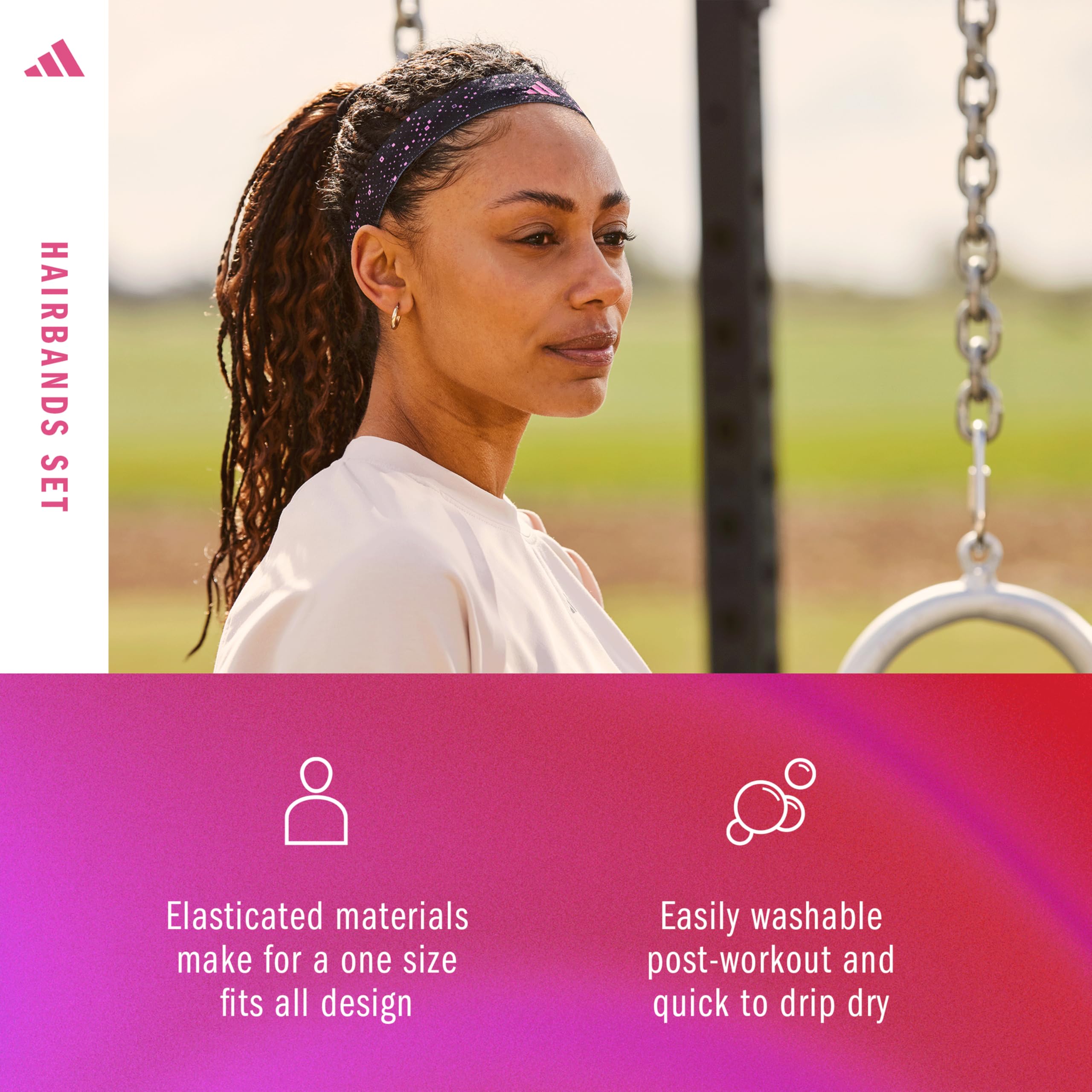adidas Bandas para el Pelo (Graphic) – Rosa Lucid, Blanco, Negro