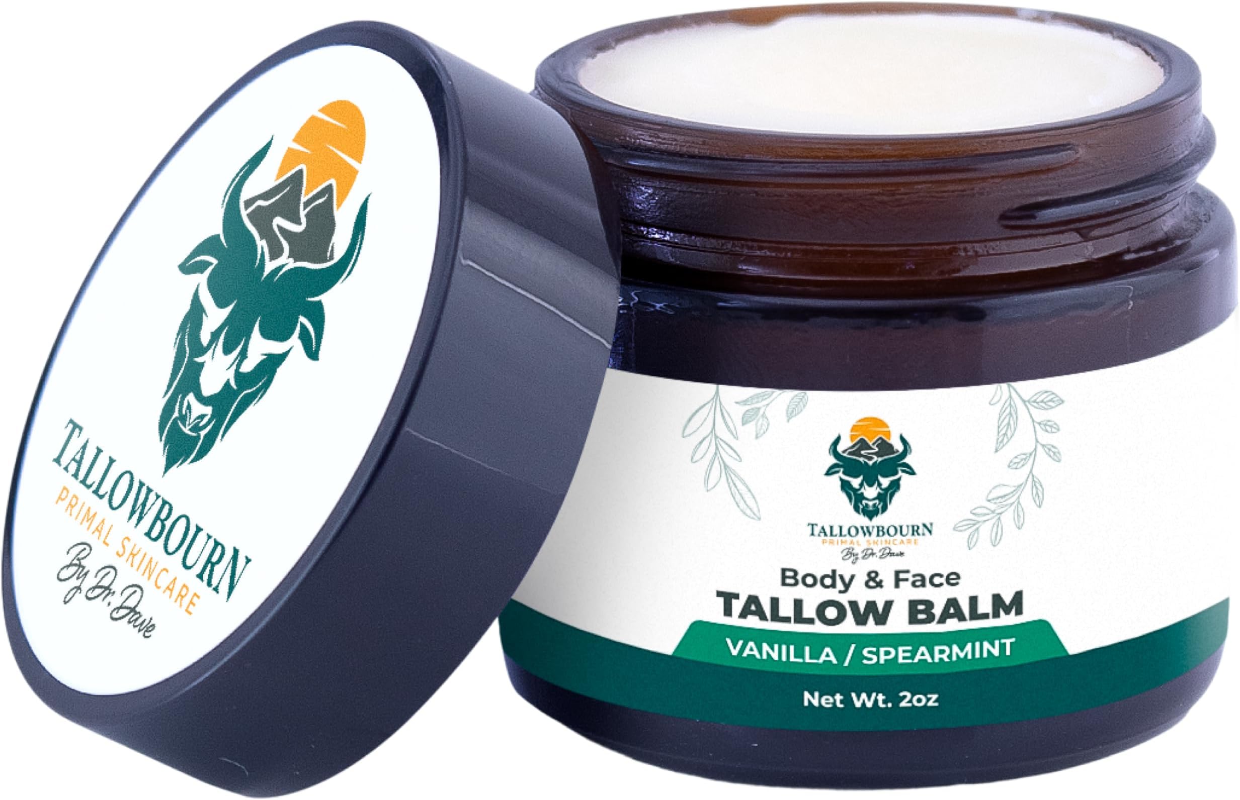 Grass Fed Beef Tallow Balm for Face and Body with Shea Butter, Organic Jojoba Oil, Honey, and Beeswax – Beef Tallow for Skin – Vanilla and Spearmint – 2 oz