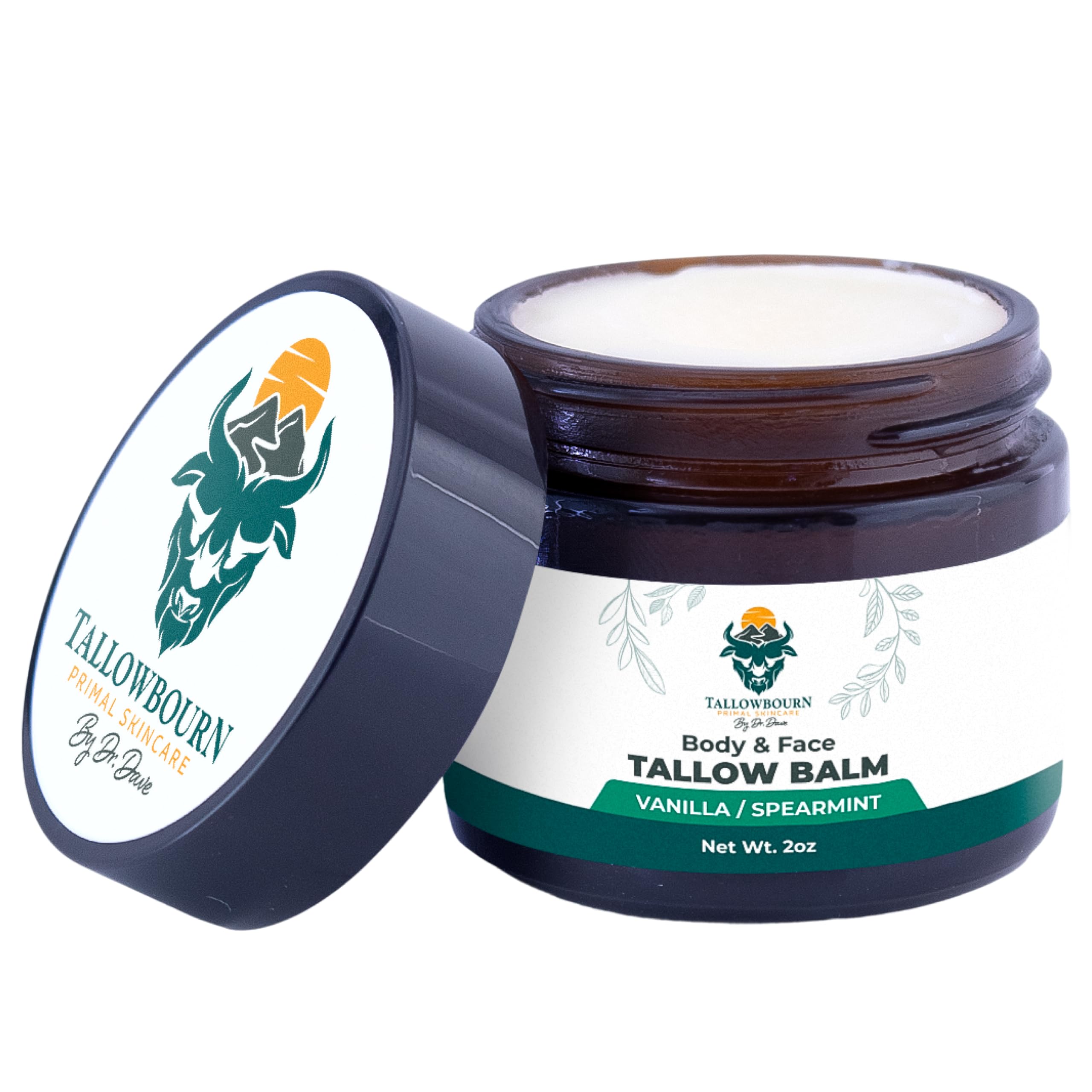 Grass Fed Beef Tallow Balm for Face and Body with Shea Butter, Organic Jojoba Oil, Honey, and Beeswax – Beef Tallow for Skin – Vanilla and Spearmint – 2 oz
