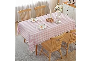 Pink and White Buffalo Plaid Gingham Washable Rectangle Cotton Linen Tablecloth with Tassel