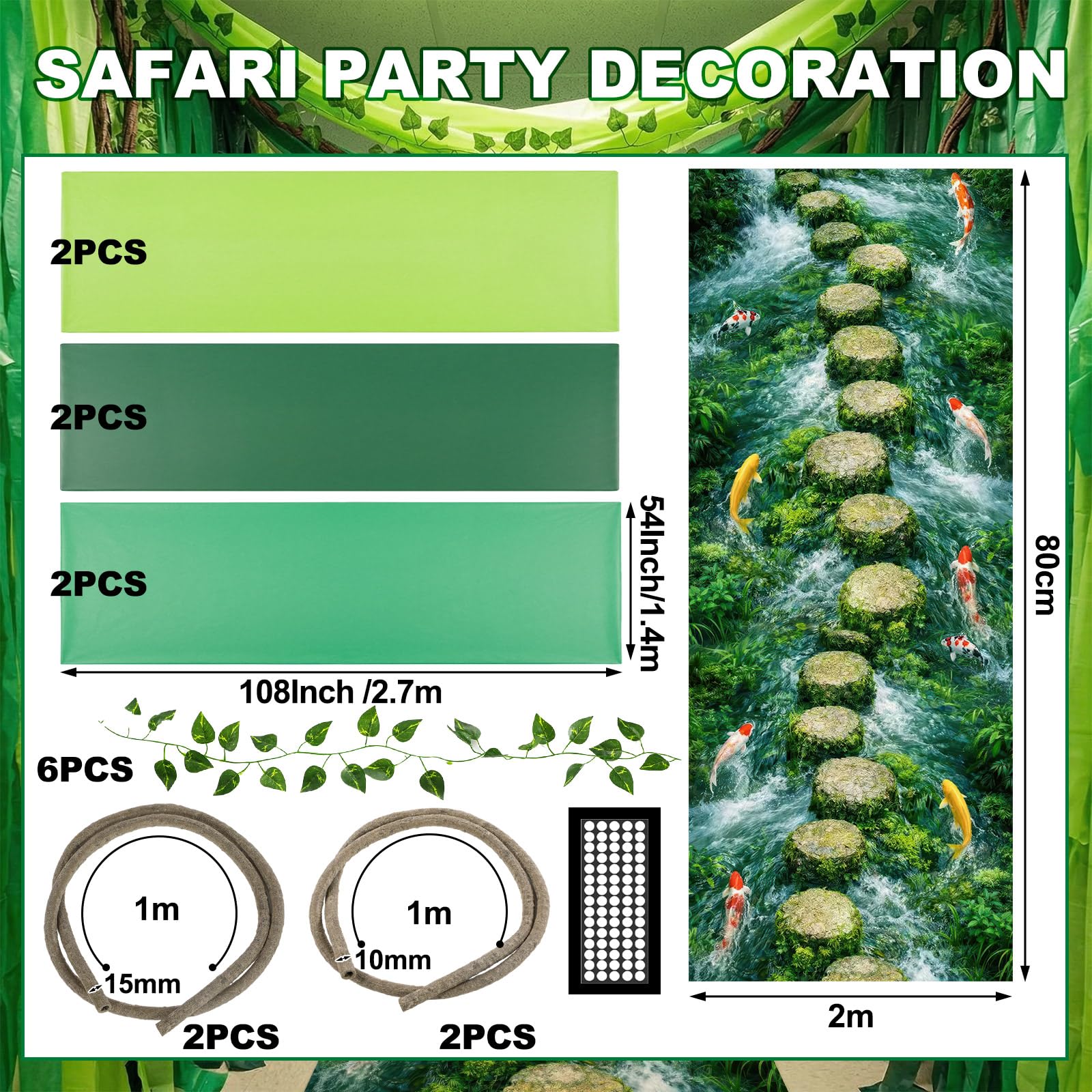 Dschungel-Party-Dekorationen, Safari, tropischer Regenwald, Dekoration, künstliche Reben, Blätter, Pothos, Reben, Dschungel, Bodenläufer, tropische Safari-Party-Dekoration für hawaiianischen