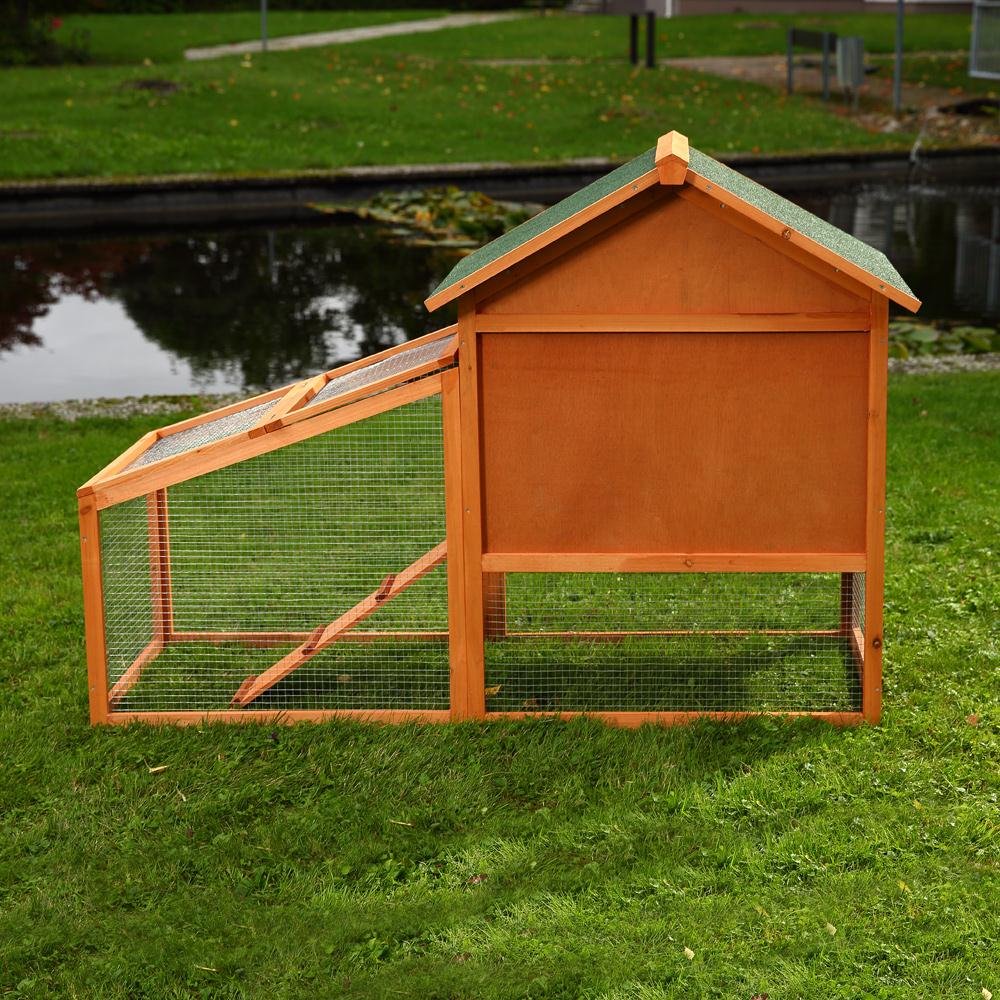 Melko Kaninchenstall Hasenstall 2-stöckig mit Auslauf 145x65x100 cm Holz | herausnehmbare Schublade, abnehmbares Dach, wetterfeste Dachpappe, imprägniert, schützt vor Mardern, für 1-3 Kaninchen, Rampe