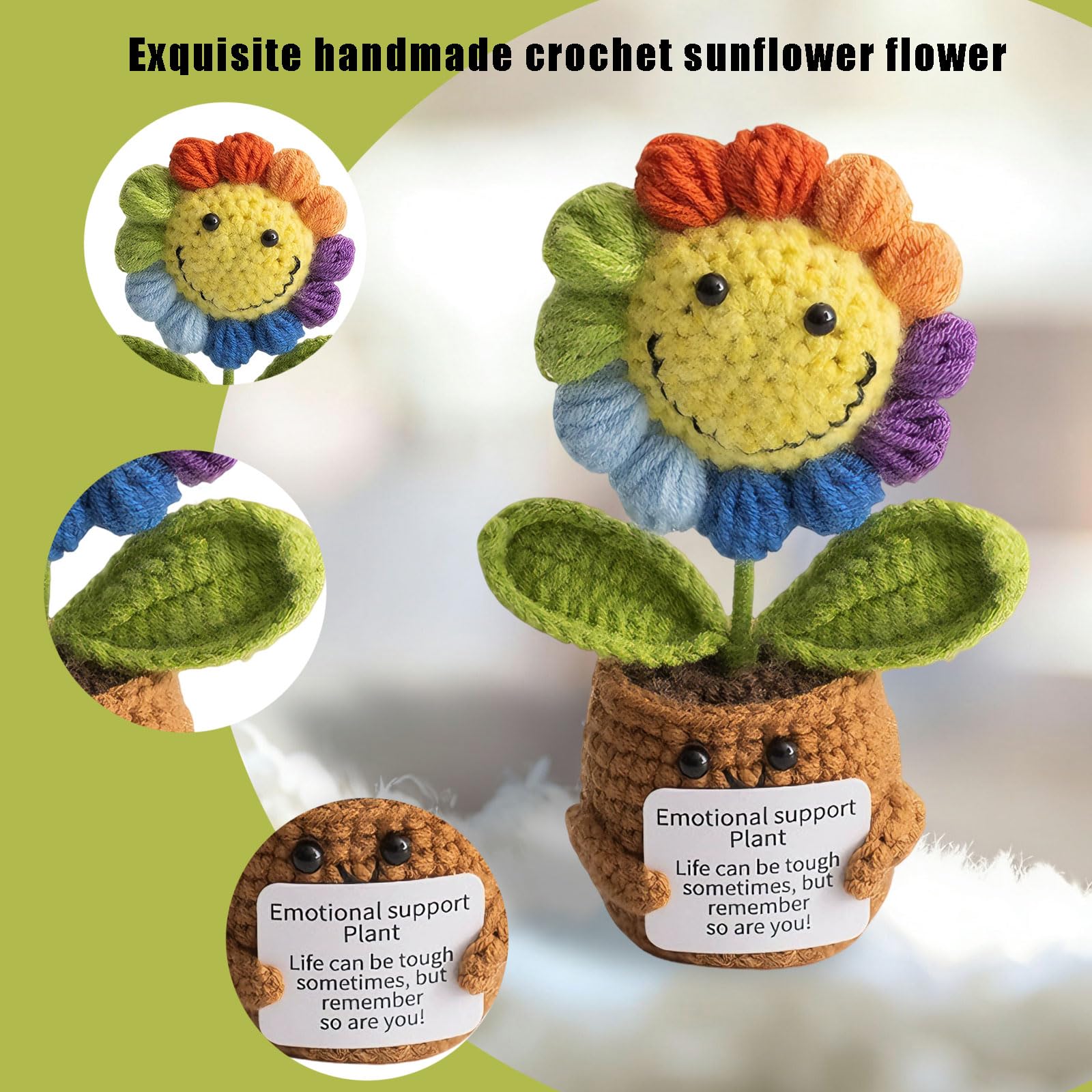 LIUQOBN 2 Pcs Emotional Support Handmade Crochet Gift Crochet Sunflower Plant For Family Friends Encouragement Party Decoration Her Mother Teacher Girlsfriends Colleagues - Image 3
