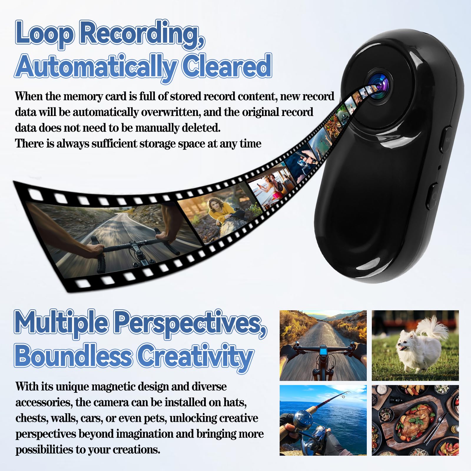 Mini caméra d'action pour le pouce 1080P HD, caméra corporelle portable pour vlogging avec grand angle de 130°/F2.0, caméra vidéo portable avec audio pour vlogging, voyages, sports