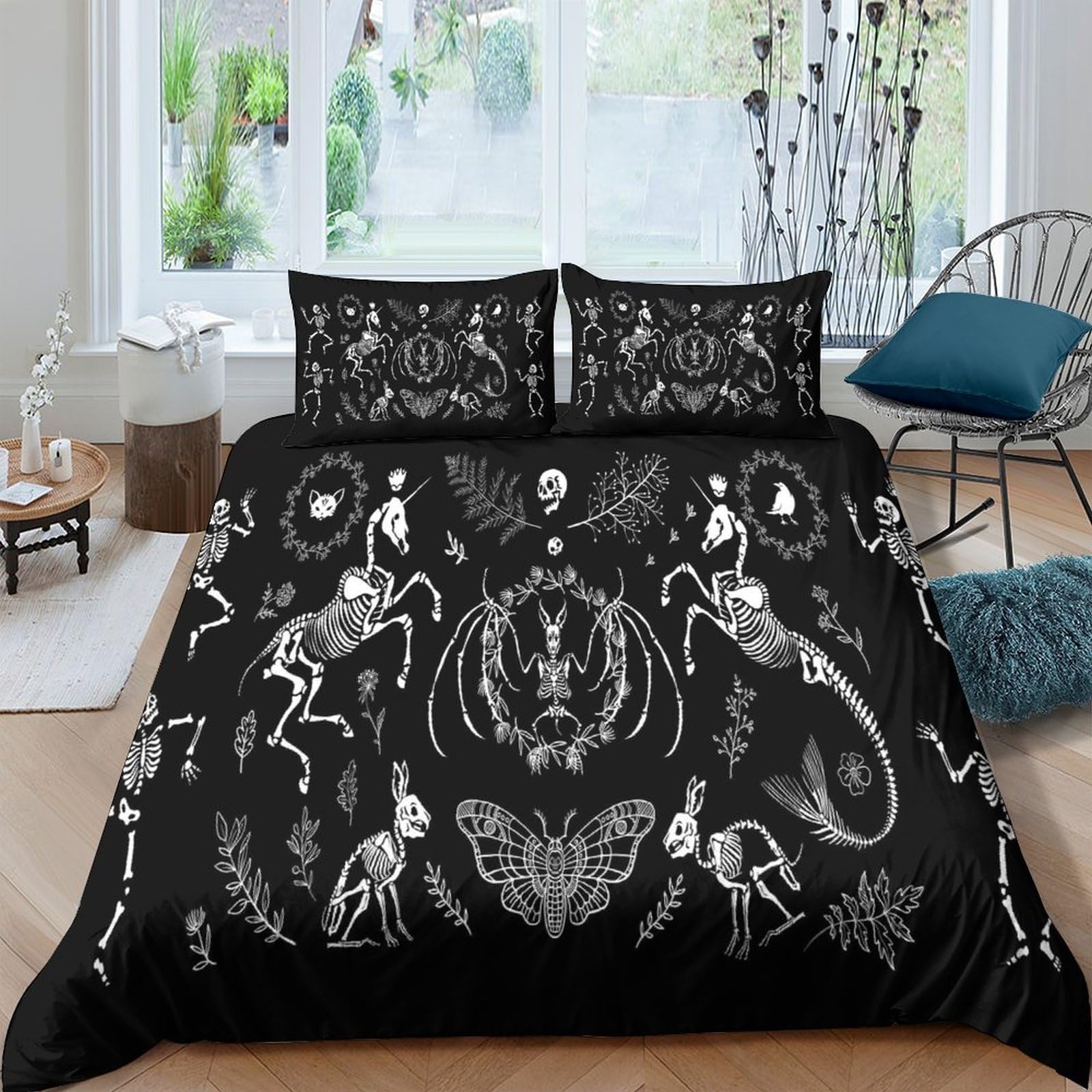 Ctjqhvkz Style-1 3D Printed Skeleton Bat Fitted Sheet Microfiber Soft Black Gothic Spider Bed Cover For Bedroom Guest Room Decor Single（135X200cm）
