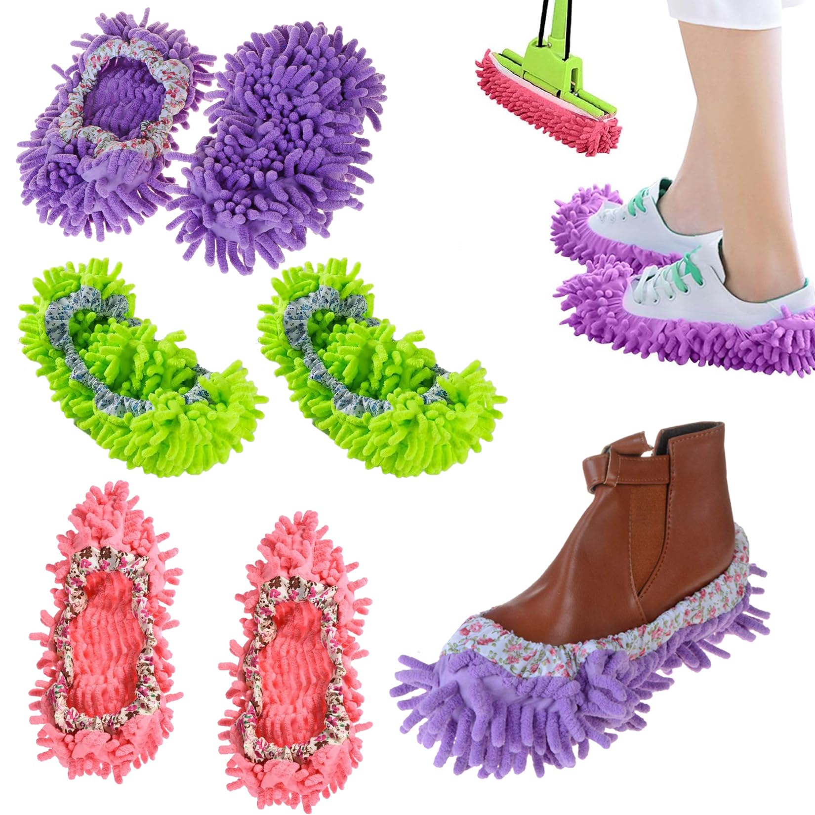 Lazy zestaw 3 pokrowców na buty do czyszczenia, Lazy Mop, kapcie 3, Lazy Cleaning ochraniacze na buty, zdejmowane pokrowce na mopy, do prac domowych