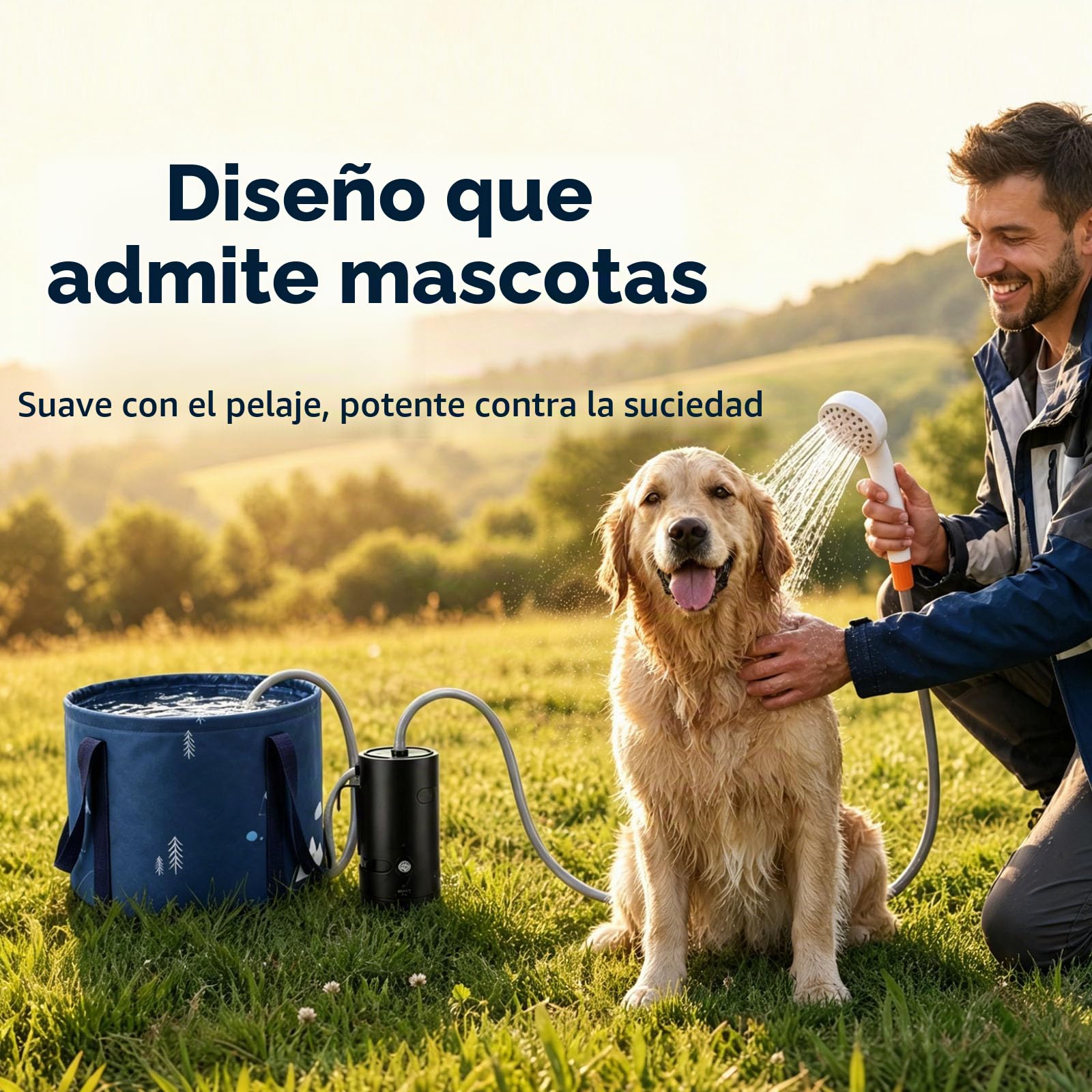 Ducha portátil al Aire Libre, IPX7 Resistente al Agua, con luz LED, batería de 4400 mha, Carga USB, Bomba de Ducha eléctrica+Bolsa de Agua de 20 l, Adecuada para Senderismo, mochilero