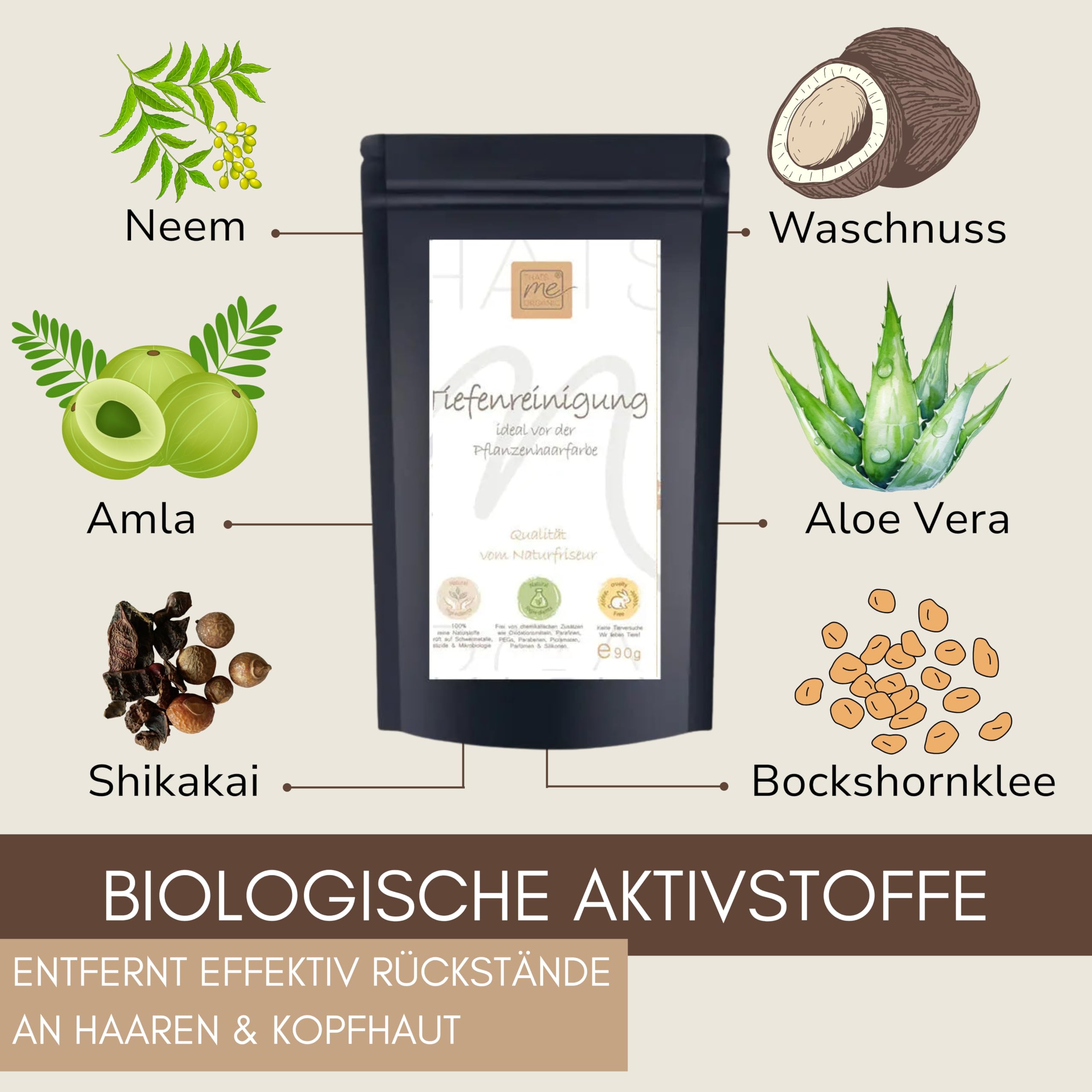 Thats me Organic BIO Haar Tiefenreinigungsshampoo Pulver 90g – Entfernt Rückstände, Ablagerungen & Silikonreste – Detox und Clarifying Shampoo Pulver für saubere, gesunde Haare