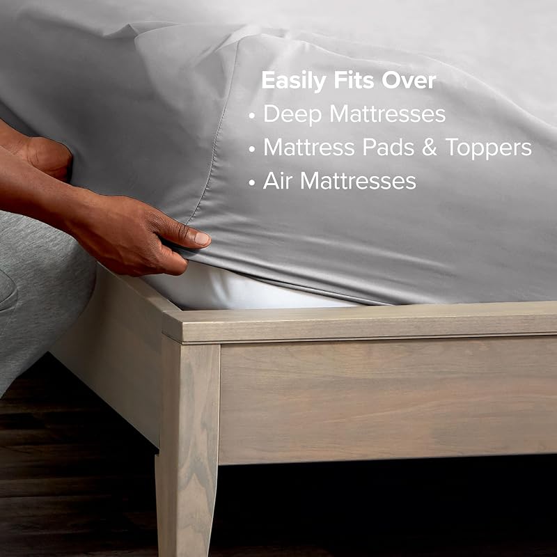 Bare Home Deep Pocket 22" Sheet Set 1800 Ultra-Soft (Queen, Light Grey) image 6