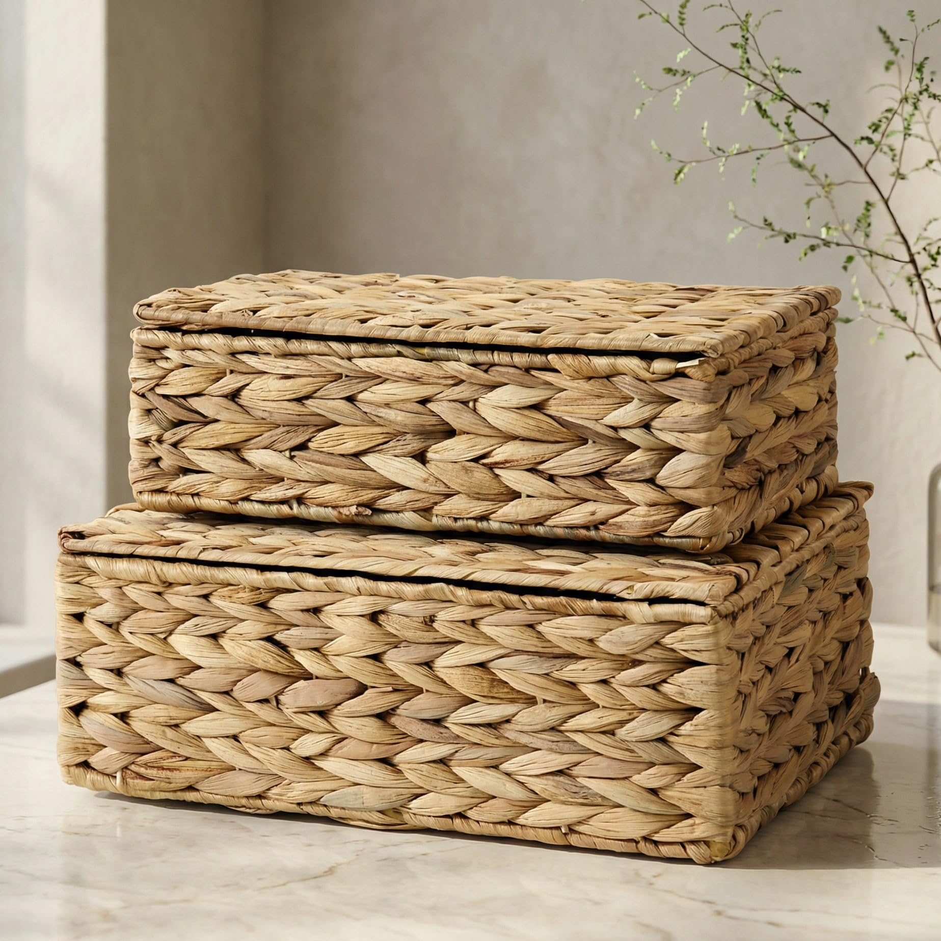 Photo 1 of **ONE PC**Decorative Storage Boxes with Lids - Set of 2 Beautiful Wicker Organizer Bins for Your Shelves & Home Decor - Safely Store Your Photos, Documents, and Memory Box Keepsakes in a Stylish Rattan Design