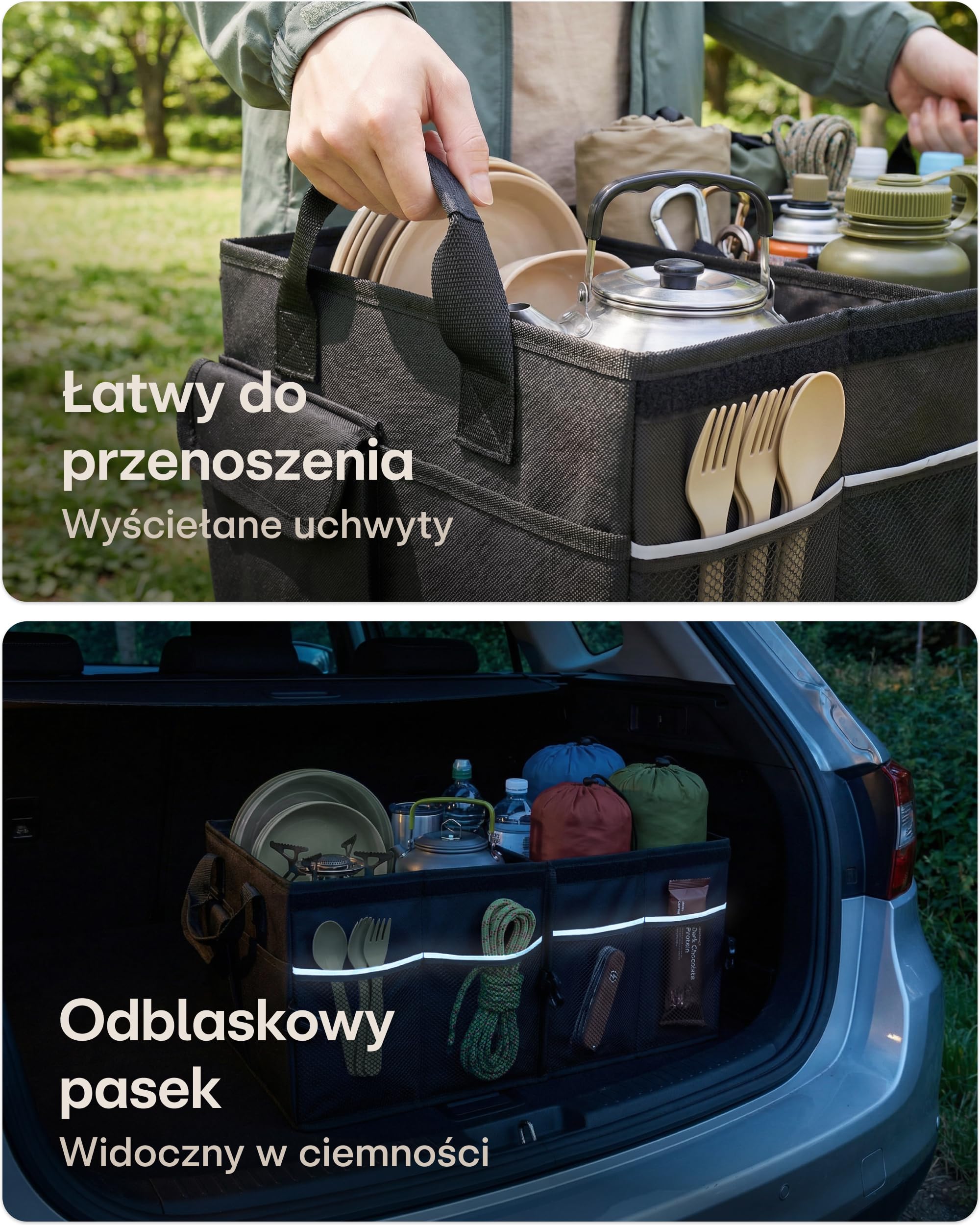 Praknu Organizer do Bagażnika z Pokrywą Mały 35L – Składany do 15L – 3 Przegrody z 11 Kieszeniami – Wodoodporny i Antypoślizgowy – Łatwy do przenoszenia - Idealny dla Uporządkowanego Bagażnika