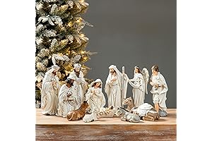Glitzhome Ivory Resin Nativity Figurines Set - Modern Nativity Set