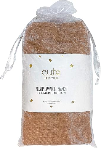 Miniatura 4 de Mantas de muselina de algodón prémium para niños recién nacidos (camello)