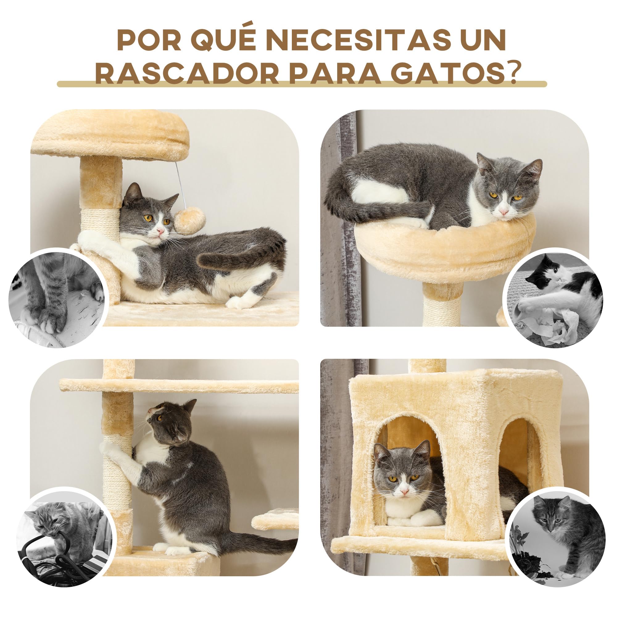 PawHut Albero Raschietto Gatto 152 x 70 x 40 cm Arboles rascadores Gatti Pelo e Giocare Nuovo