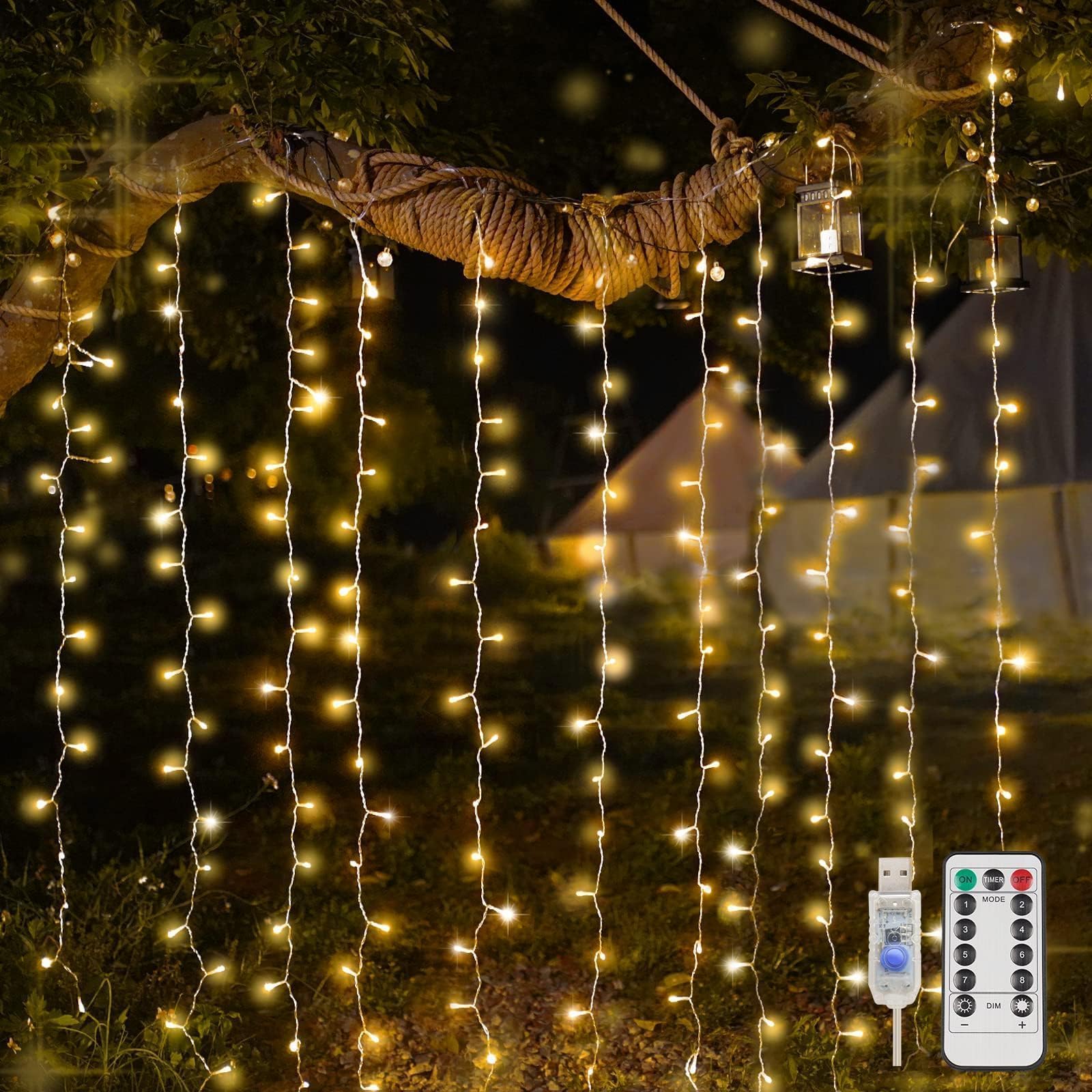 suddus Curtain Lights for Bedroom, 200 Led Hanging String Lights Outdoor Waterproof, Fairy Curtain Lights for Backdrop, Window, Wall, Wedding, Party, Garden, Porch, Brithday Decorations Warm White