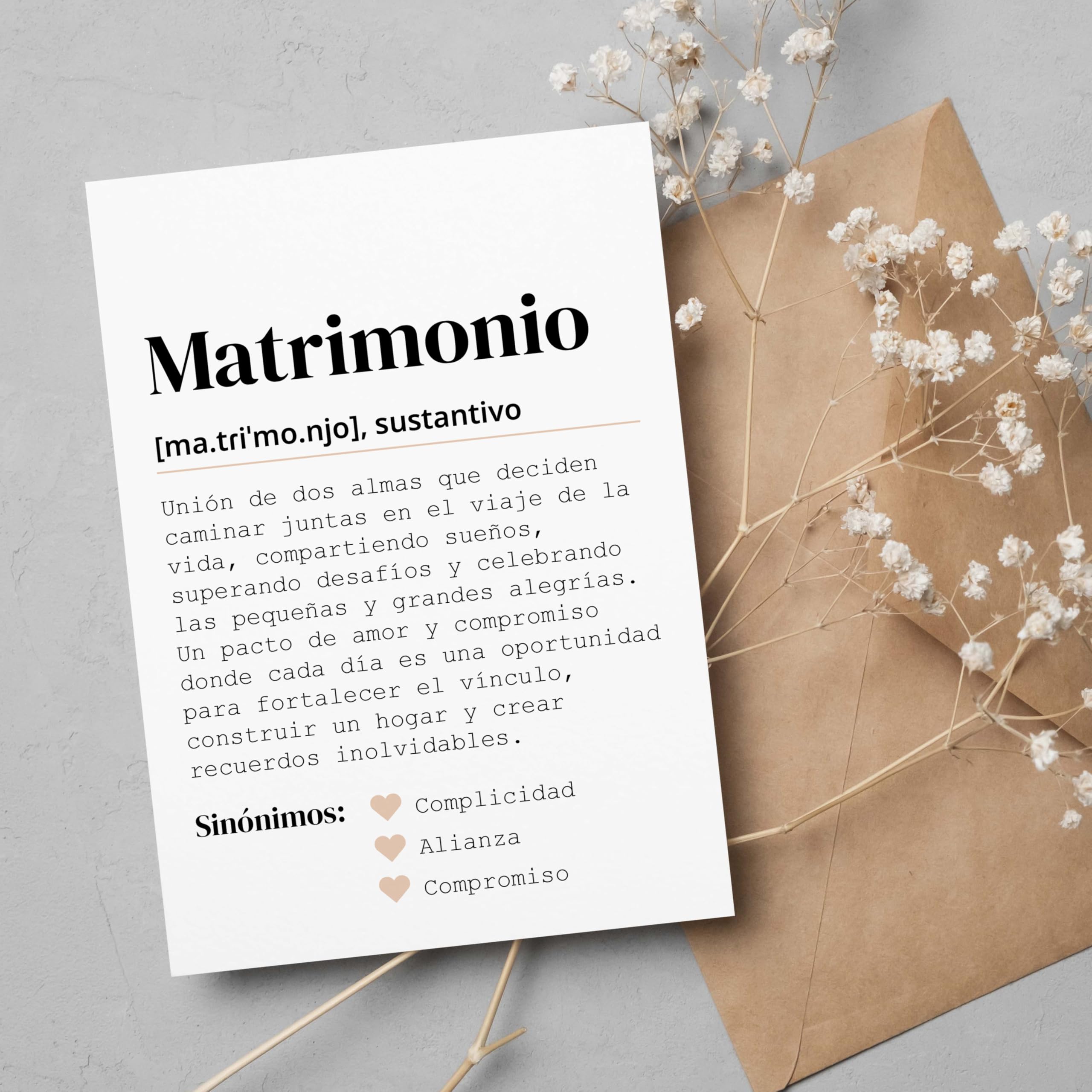 CONTRAXT Tarjeta felicitacion boda. Detalles tarjeta postal regalos de boda o matrimonio para los novios recien casados con sobre