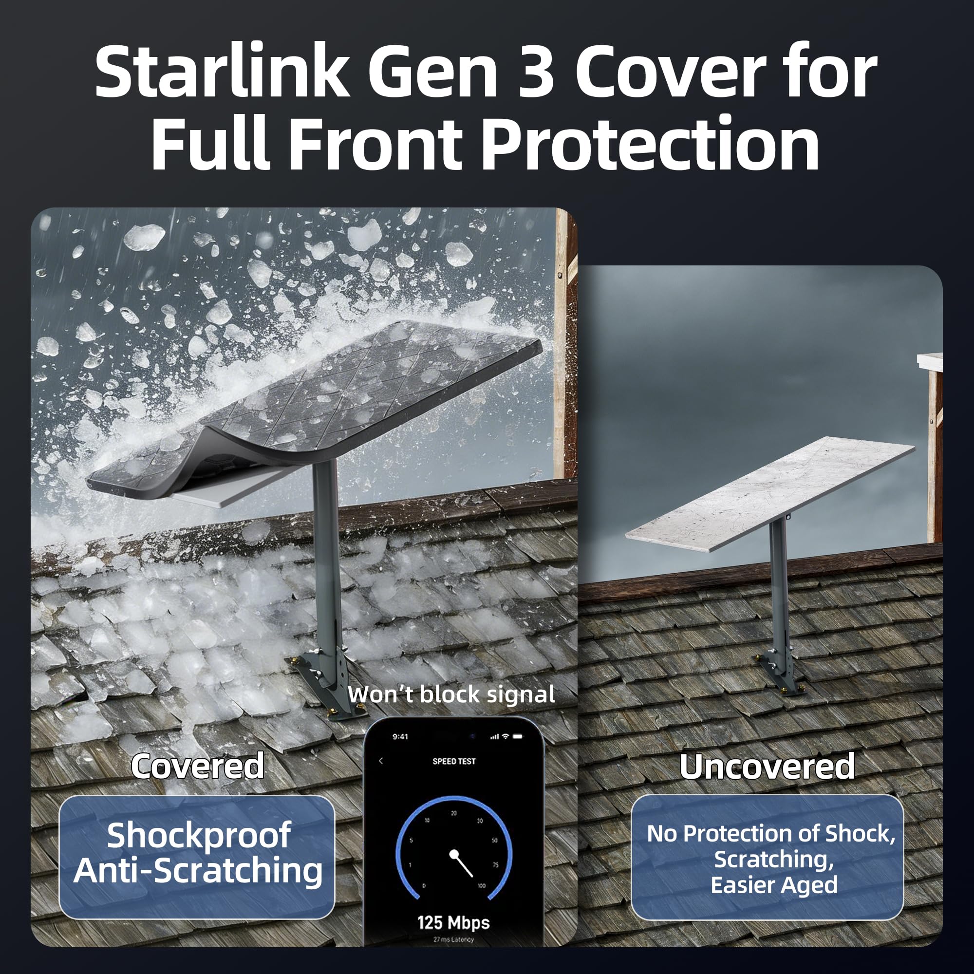 Joinfworld Starlink Gen3 Coque de Protection en Silicone,Antichoc & Étanche,Housse de Protection Résistante aux Rochers et à la Grêle,pour Parabole Standard Starlink,Noir (Gris)