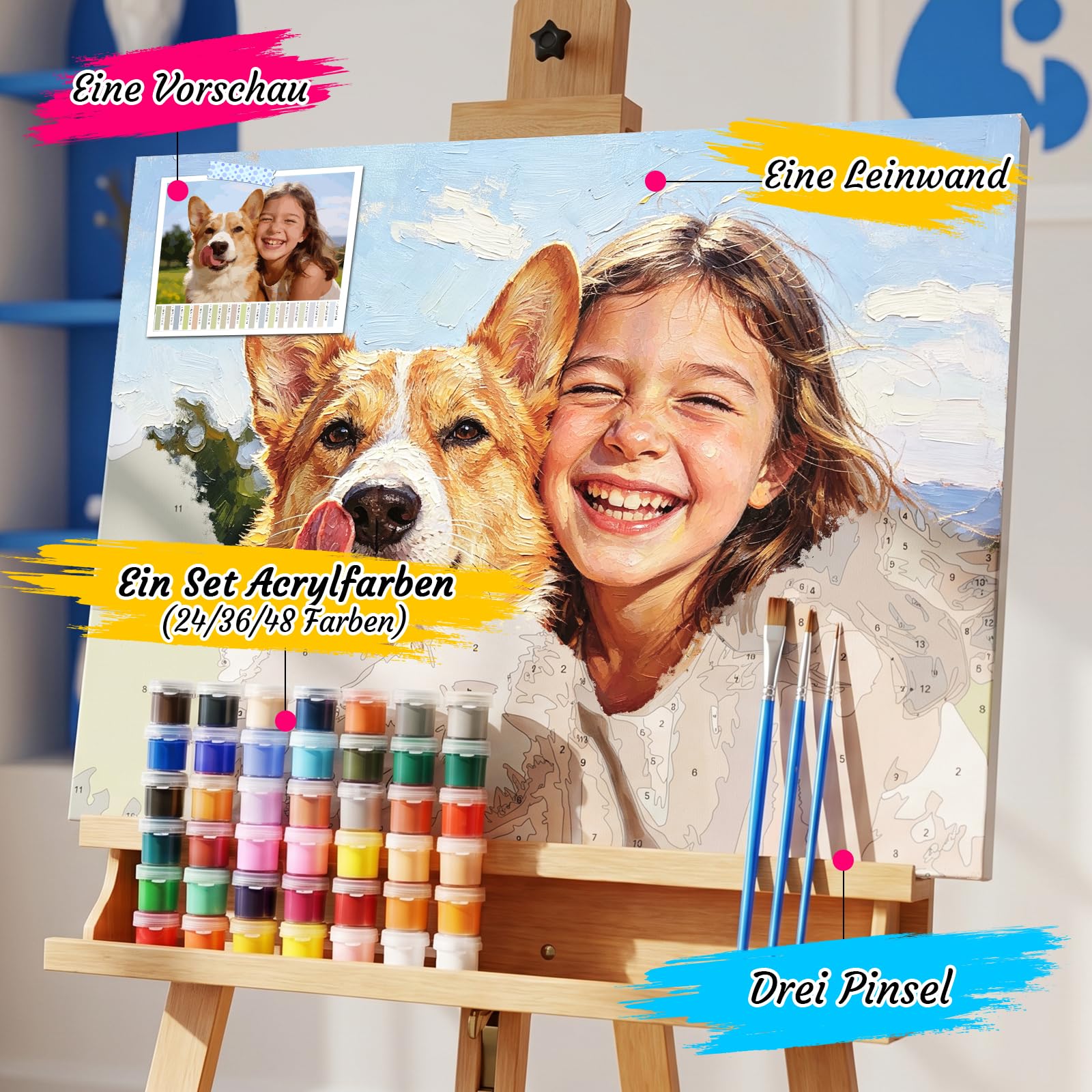 HOBULL Malen nach Zahlen Personalisiert Eigenes Foto - Malen nach Zahlen Erwachsene mit Rahmen 80x100cm, DIY Handgemalt Ölgemälde Kit mit 24/36/48 Farben Personalisierts Dekorative Malerei Geschenke
