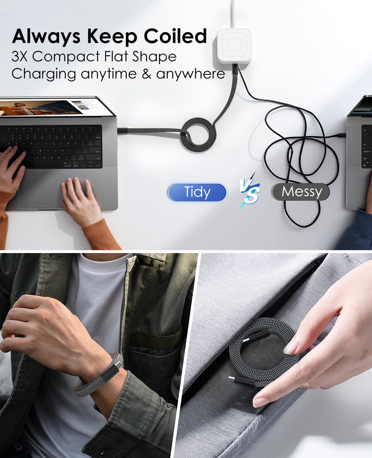 Magtame Cavo USB C, 240 W, magnetico USB C a USB C, 1 m, 5 A, in nylon intrecciato, tipo C per telefono 15/15 Pro/15 Pro Max per Samsung per Mac_Book, prodotto originale di brevetto