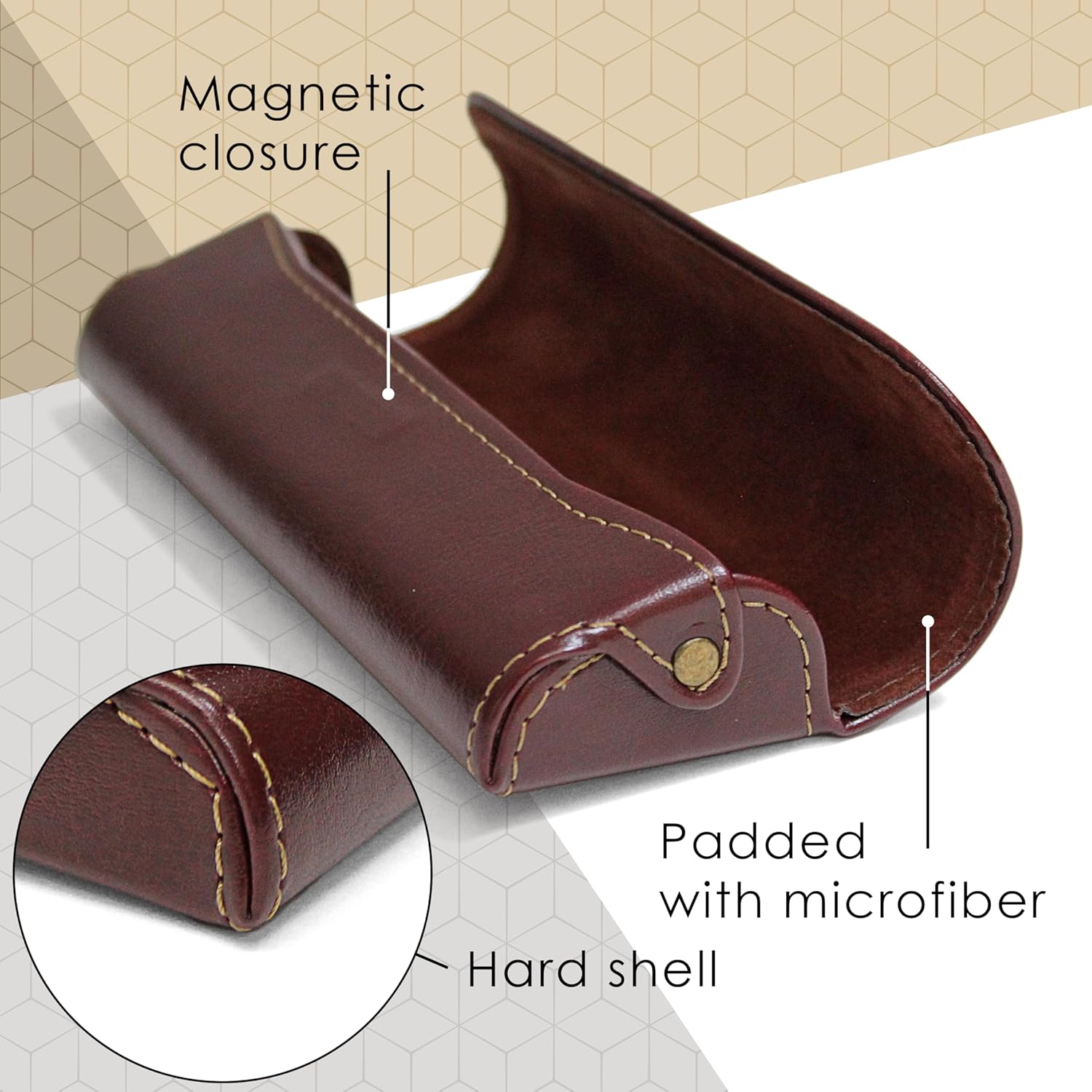 Orsus Reading Glasses Hard Case, Premium PU Leather Horizontal Eyeglass Holder with Magnetic Closure for Women and Men