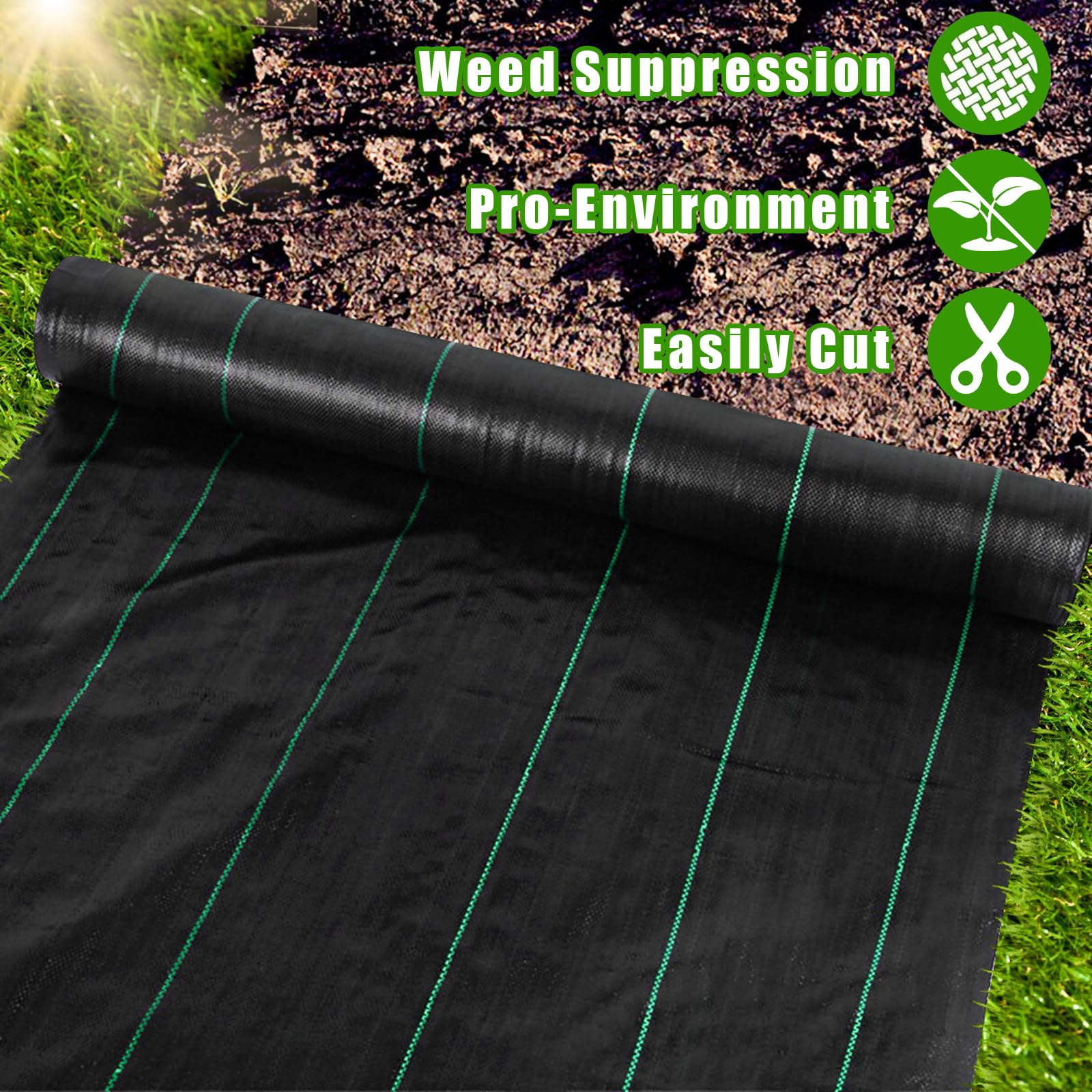 Membrana de malezas,tejido de control de malezas, Tela Antihierbas Jardin 100g/m² para Huerto, Jardín, Tejido Permeable al Agua, Estabilización Rayos UV, Barreras contra Malezas (30m² (2m x 15m))