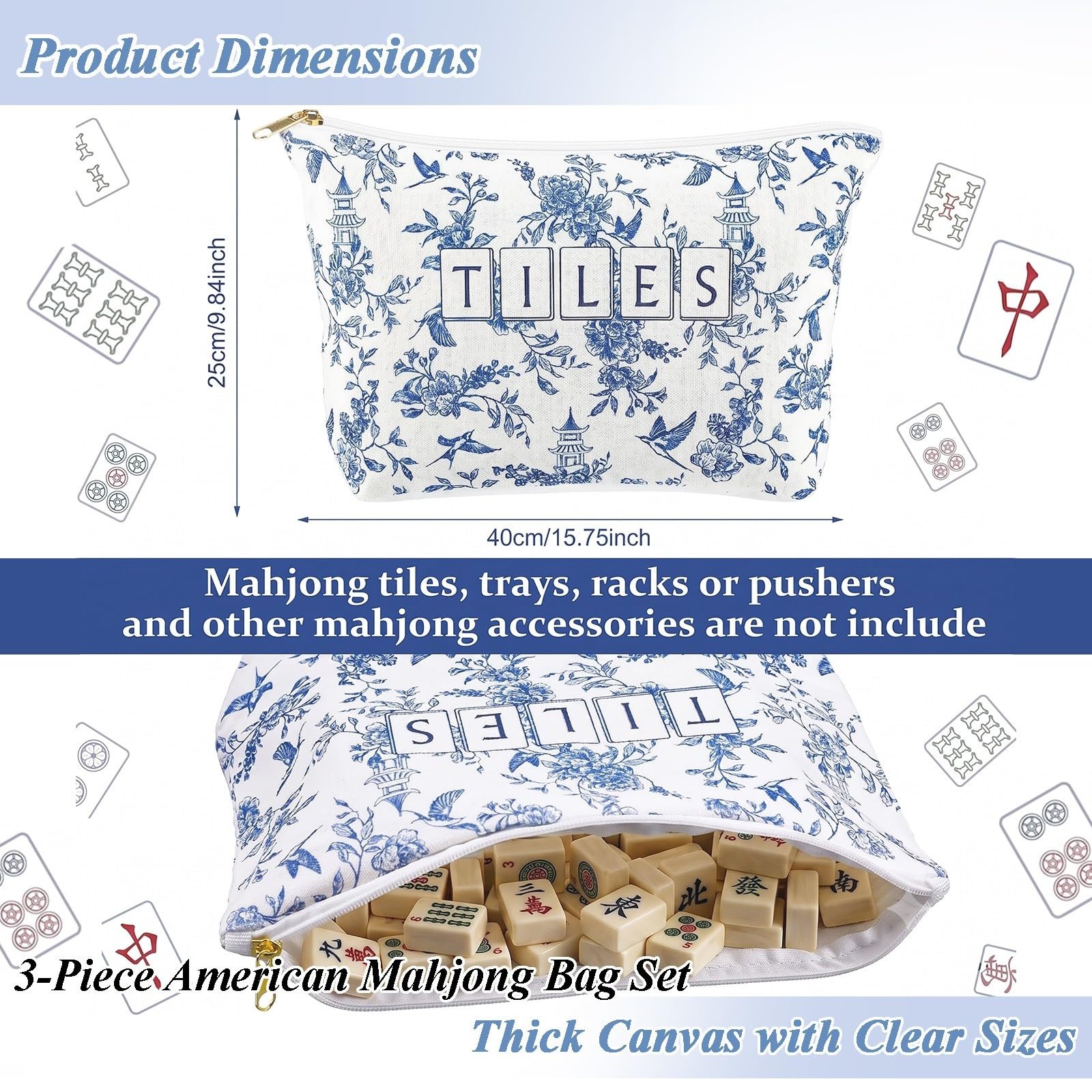 Amerikanische Mahjong Tasche Set 3-Teilig Tragetasche Spiel