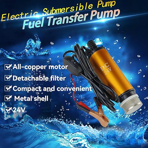 Miniatura 6 de Bomba sumergible de 24 V CC de 80 W, bomba eléctrica de transferencia de combustible diesel para aceite de agua, uso universal con potencia 8A,