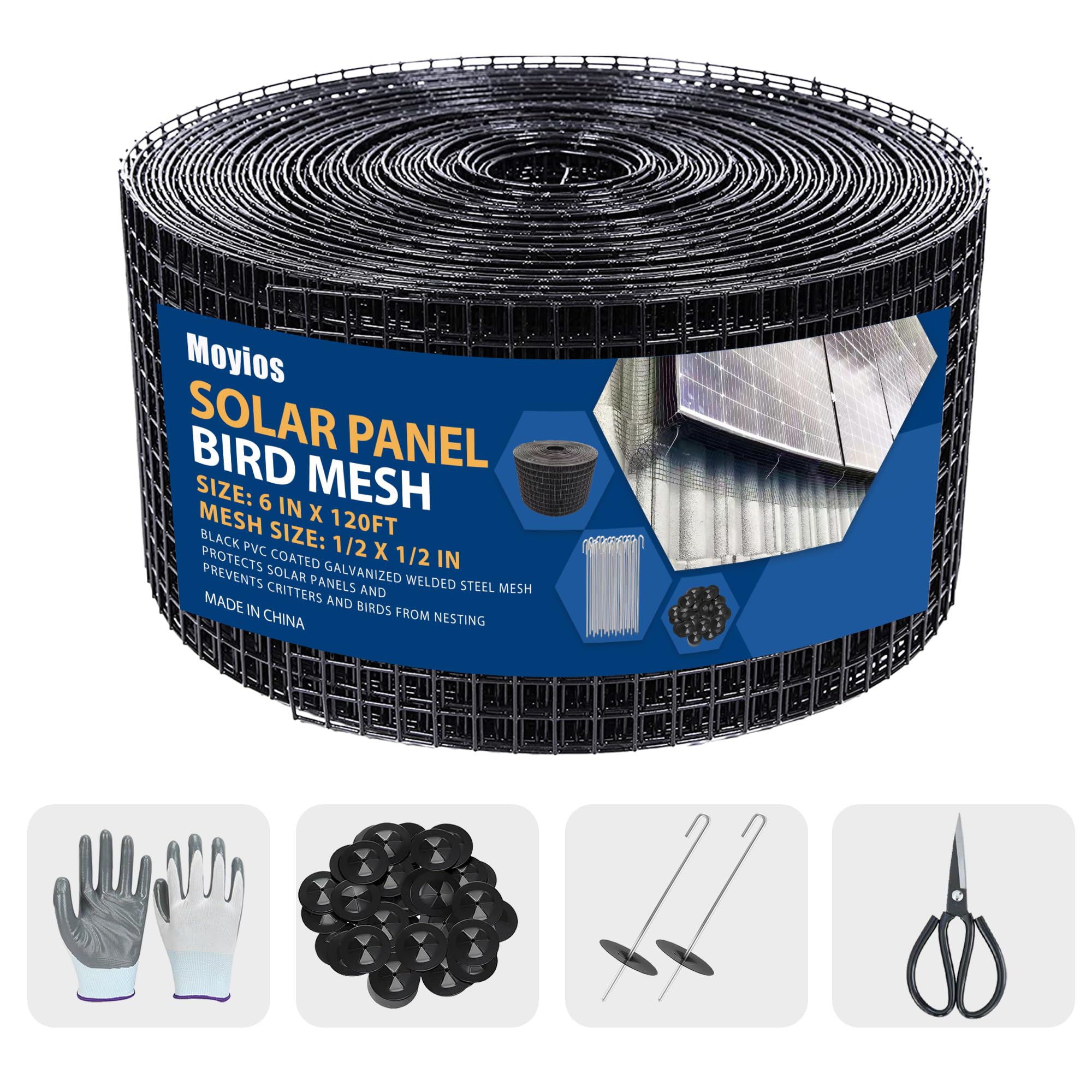 6in*120ft Solar Panel Bird Mesh Black PVC Coated Steel Solar Panel Bird Guard Proofing| 60 Fastener Clips Prevents Birds, Pigeons, and Critter Guard from Getting Under The Solar Panels-image-30