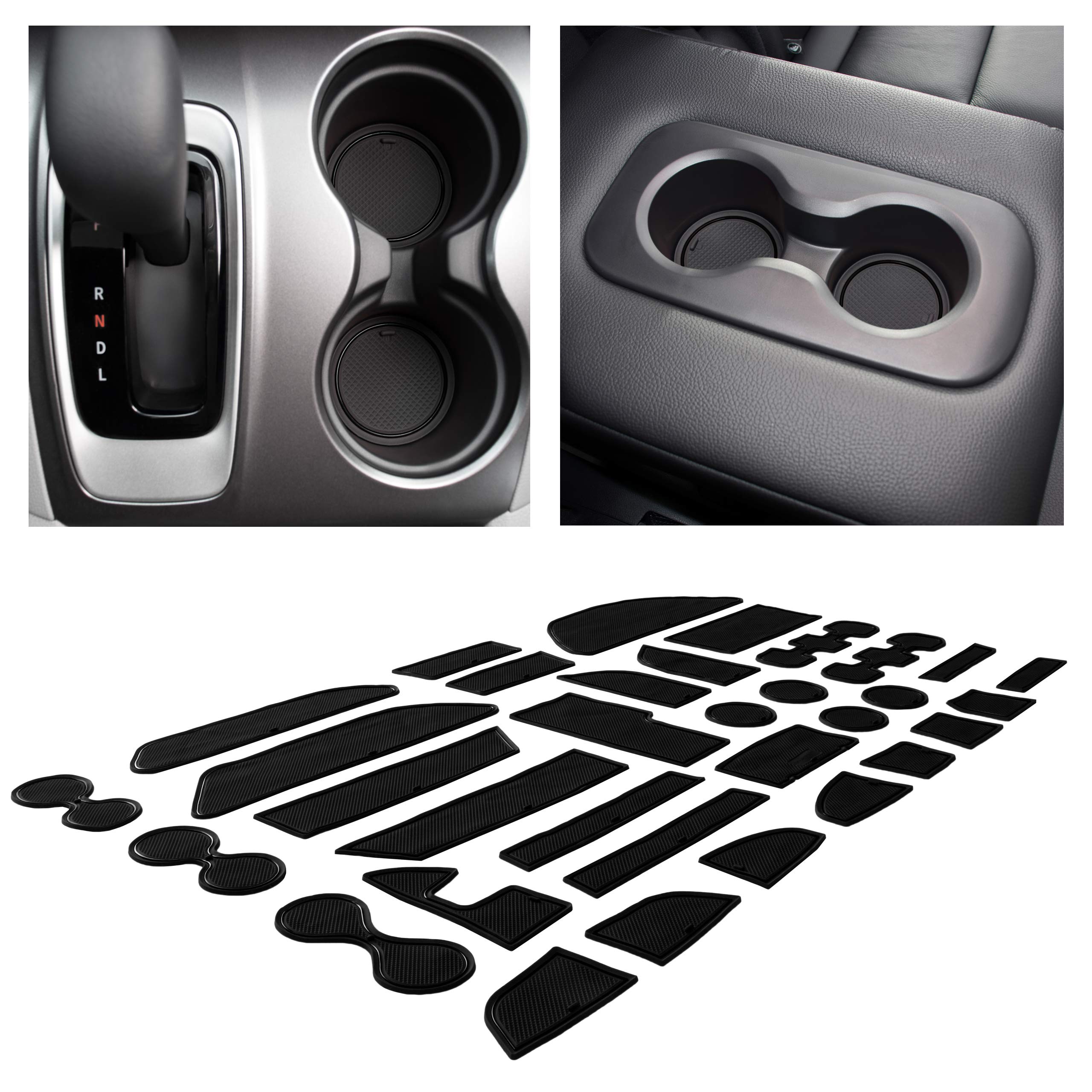 Photo 1 of **PARTIAL SET/ MISSING PIECES*** CupHolderHero Fits Honda Pilot 2016-2022 Accessories - Premium Custom Non-Slip Anti-Dust Cup Holder Inserts, Center Console Liner Mats, Door Pocket Liners, Interior Protection, 33pc Set, Solid Black