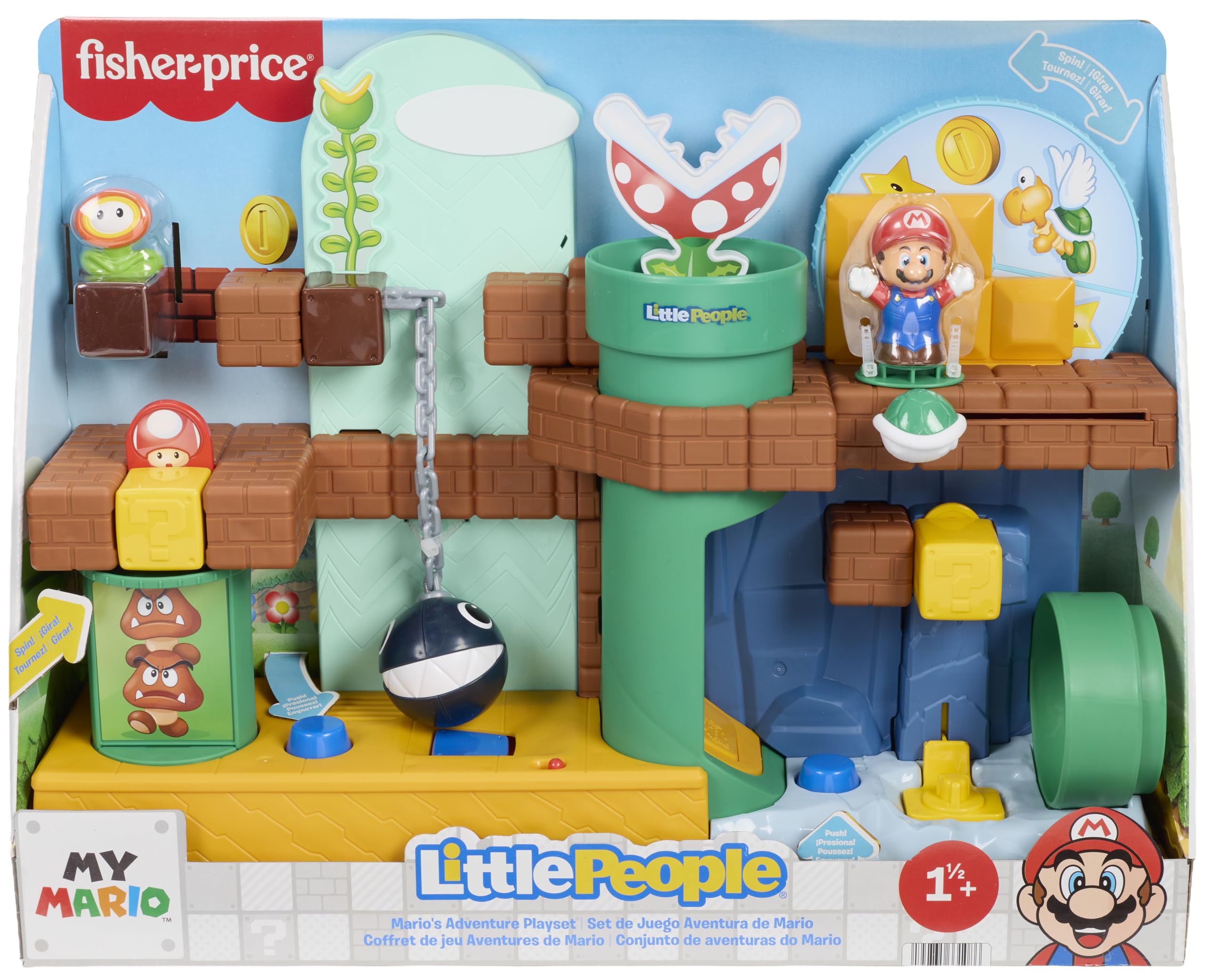 Fisher-Price Little People Moja przygoda z Mario | Mario zestaw do zabawy z figurką i 1 akcesoriami, dźwiękami, aktywnością i umiejętnością motoryczną, +18 miesięcy, JHG61