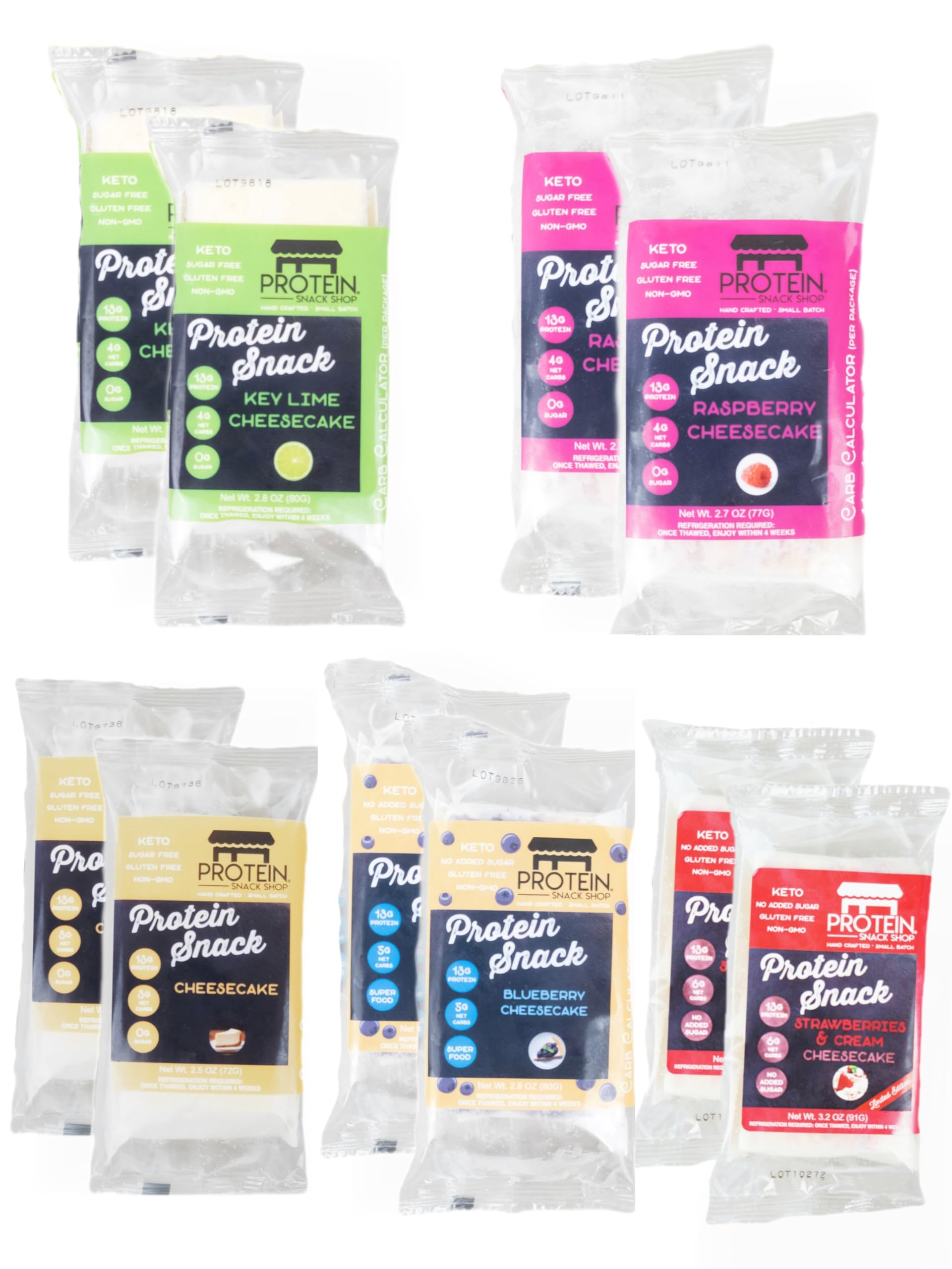 Protein Snack Shop Gourmet Keto Cheesecake Dessert Bars - 3-6g Net Carbs - Real Cream Cheese - Gluten Free - Diabetic & Celiac Friendly (10 bars) (Variety Pack)