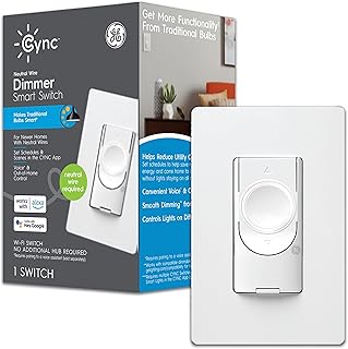 C by GE Smart Switch Dimmer, White, Wi-Fi, Compatible with Alexa and Google Assistant Without a Hub, Works with HomeKit with Hub, Neutral Wire Required, Single-Pole/3-Way Replacement