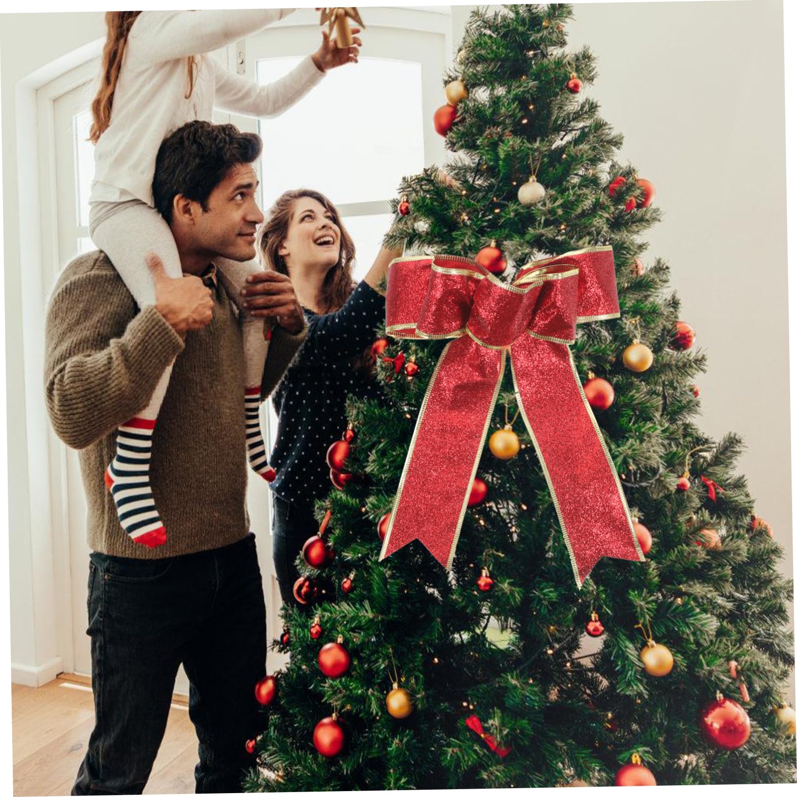 KOMBIUDA 25piezas Lazo De Tela para Decoración Navideña Adornos De Árbol De Navidad Rojo Decoración De
