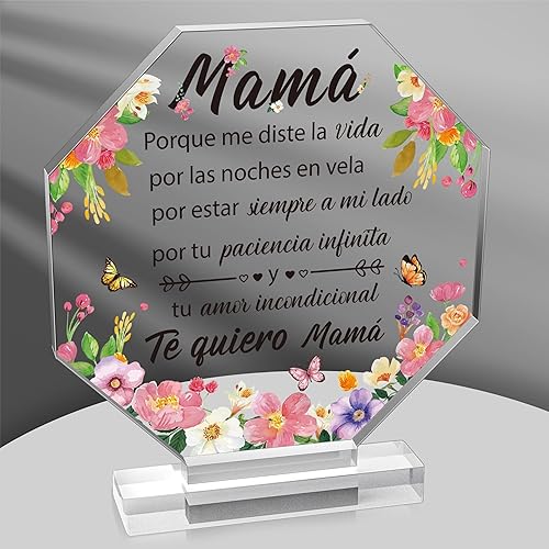 Yopyame Regalos de Cumpleaños para Mamá en Español - Regalos para Mamá de Acrílico para Decoración de Escritorio de Oficina Recuerdos Pesos de Papel