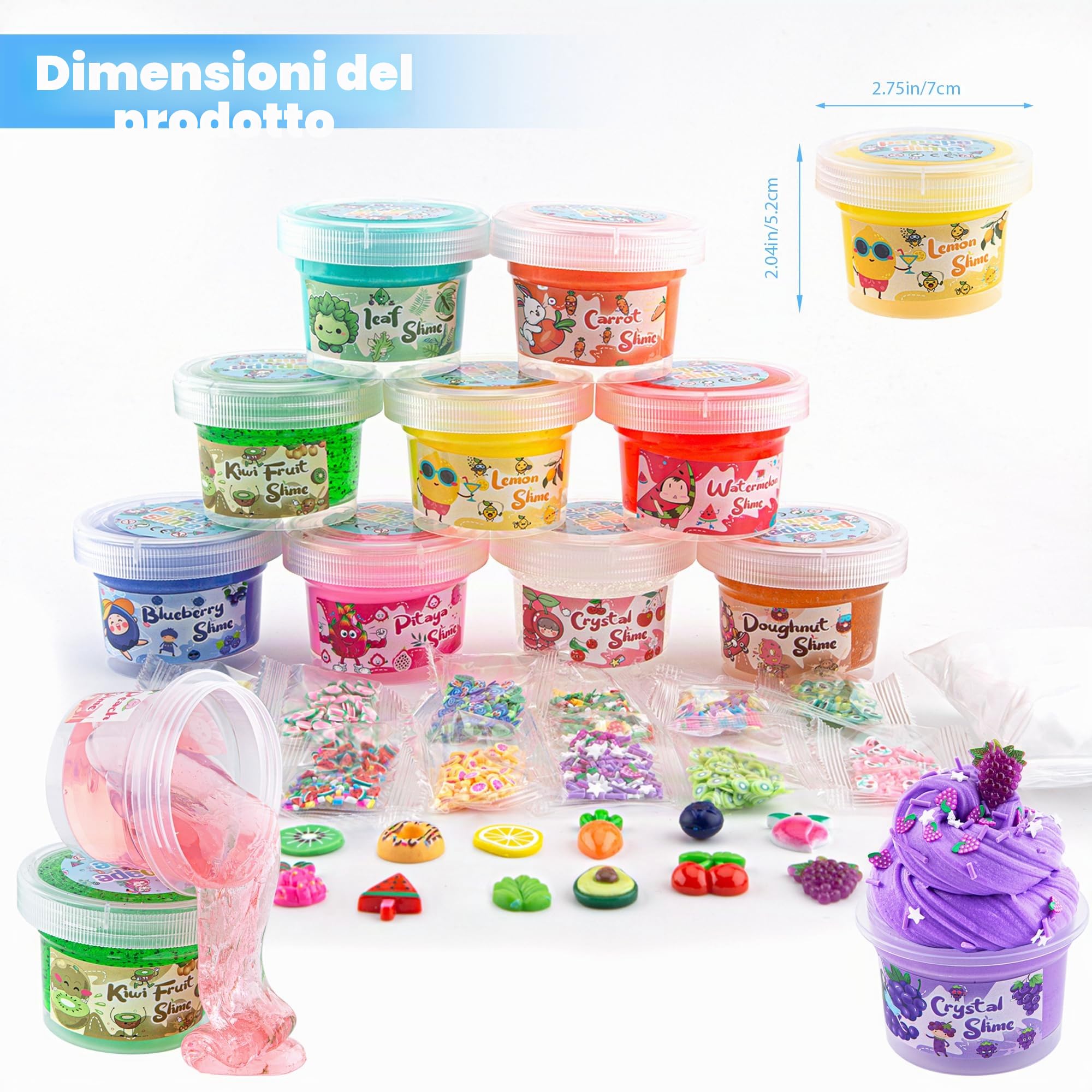 Kit di slime premade da 32 FL OZ, 12 confezioni di slime include 6 slime al burro e 6 slime trasparenti di cristallo, confezione da 38 pezzi con ciondoli e cubetti di gelatina, bomboniere per