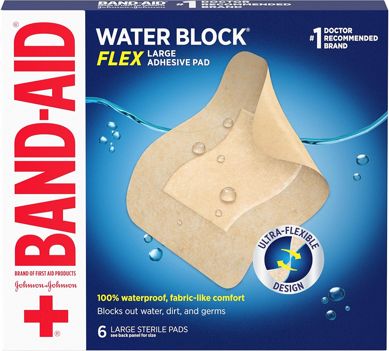 BandAid Brand Water Block Flex Large Adhesive Pads, 100
