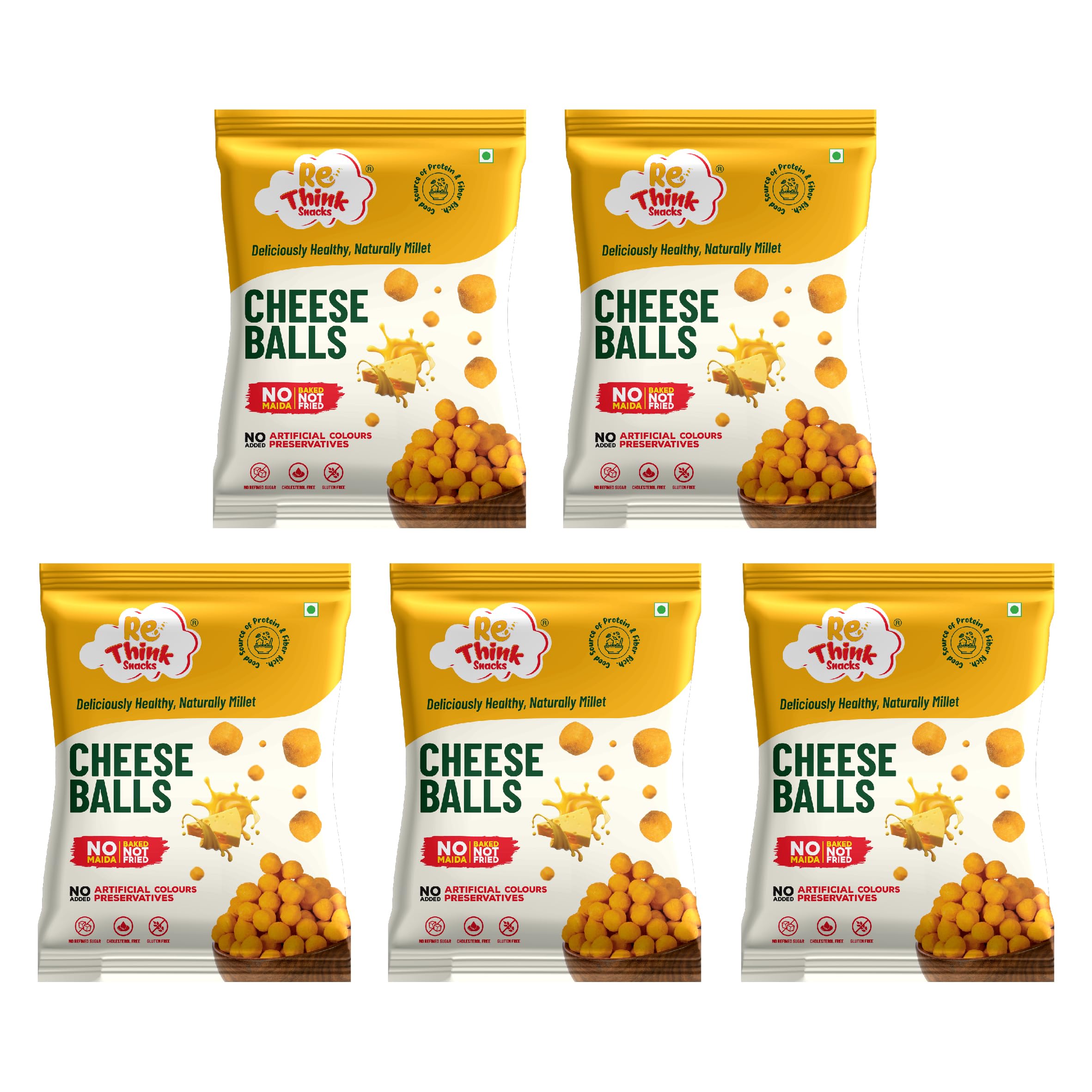Rethink Snacks Cheese Balls | Made with Millet | No Maida | Millet-Based Baked, Light & Crispy Cheesy Snack | Deliciously Healthy Snakcs / 40 gms/Pack of 5-image-46
